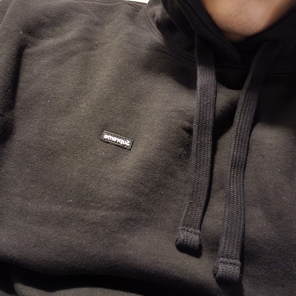 Supreme Small Box Drawcord Hooded Sweatshirt Black - 23FW 착용 스타일