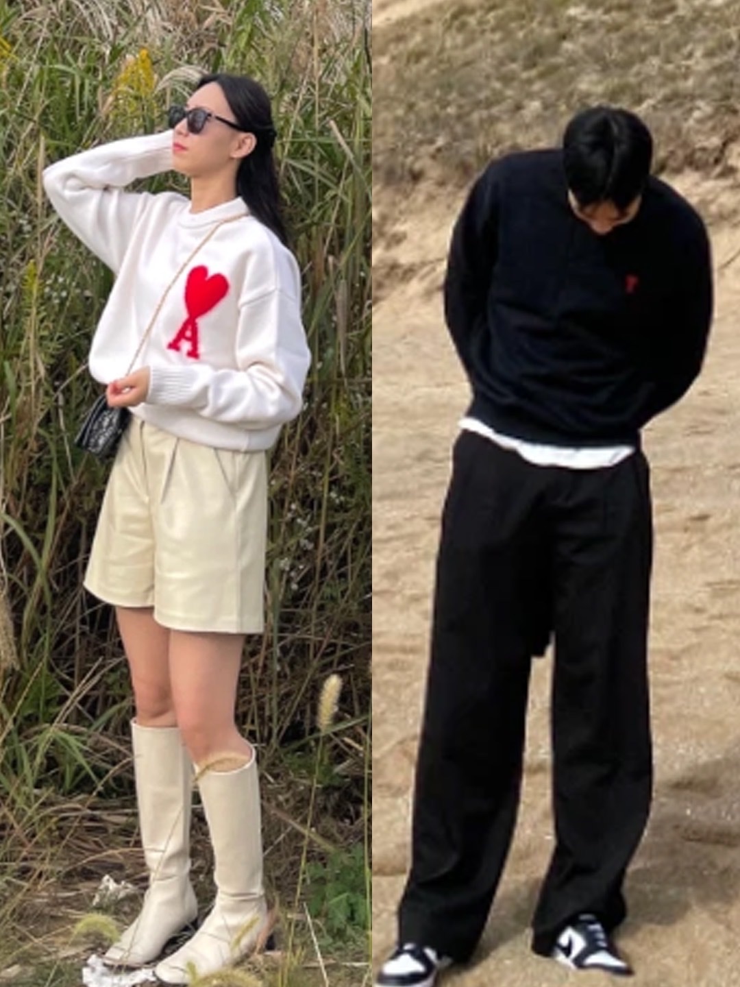 AMI de Coeur Sweatshirt Black, AMI de Coeur Oversize Intarsia Sweater Black Red 착용 스타일 - 3