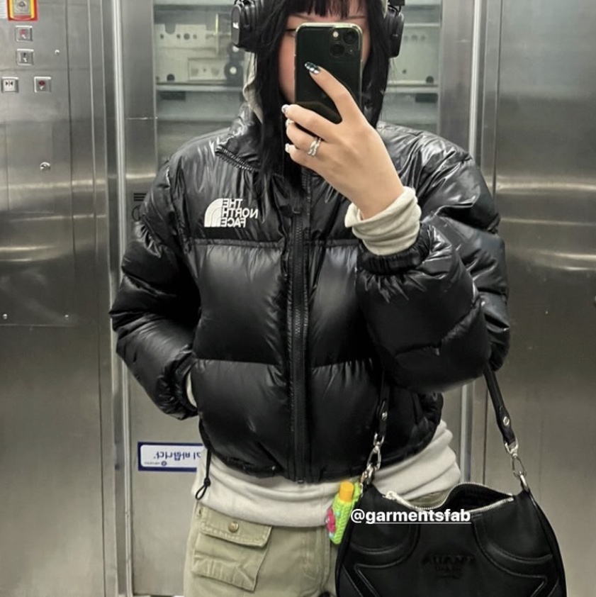 (W) The North Face Nuptse Short Jacket TNF Black 착용 스타일