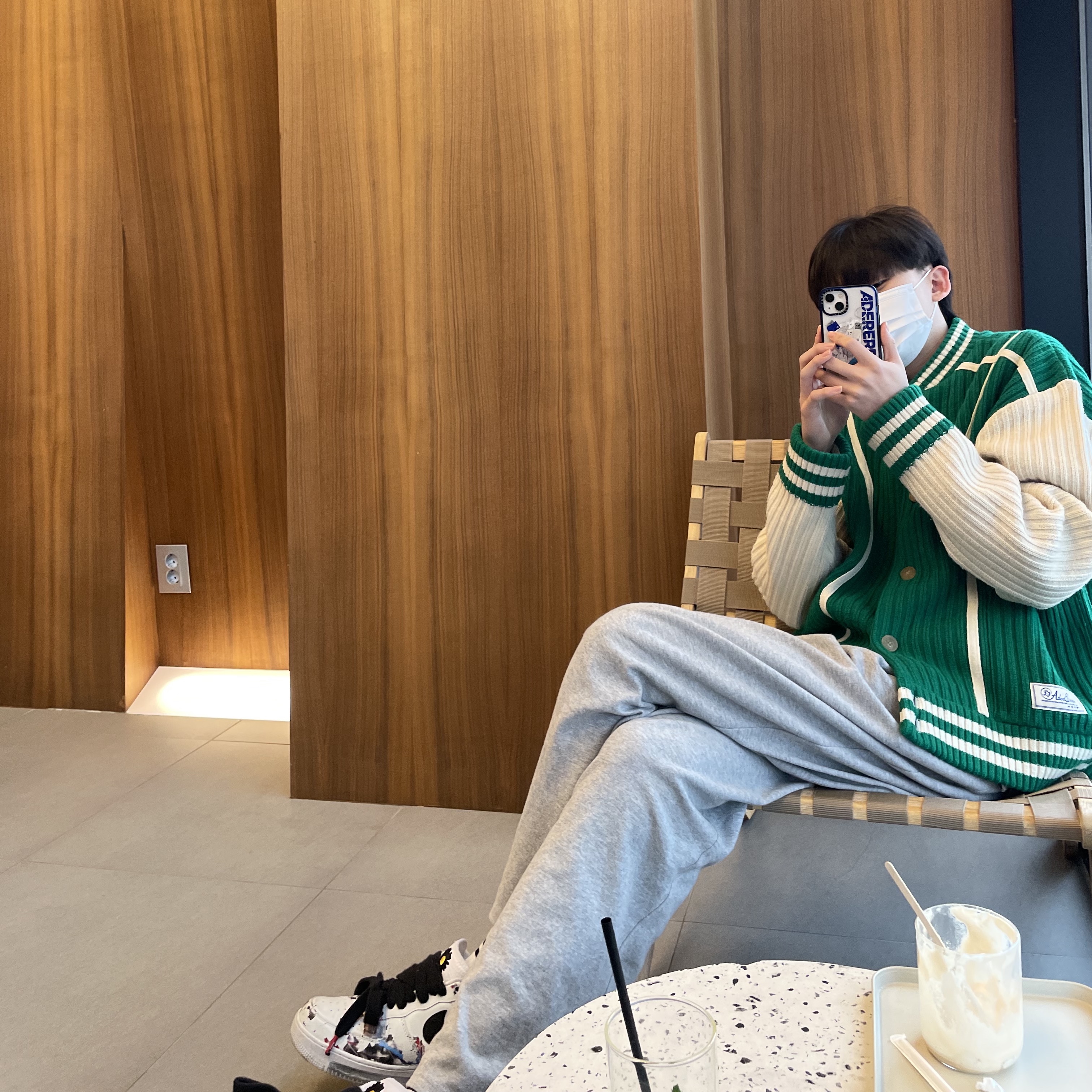 Nike x Peaceminusone Air Force 1 Low Para-Noise 2.0, Ader Error Tomb Cardigan Green 착용 스타일