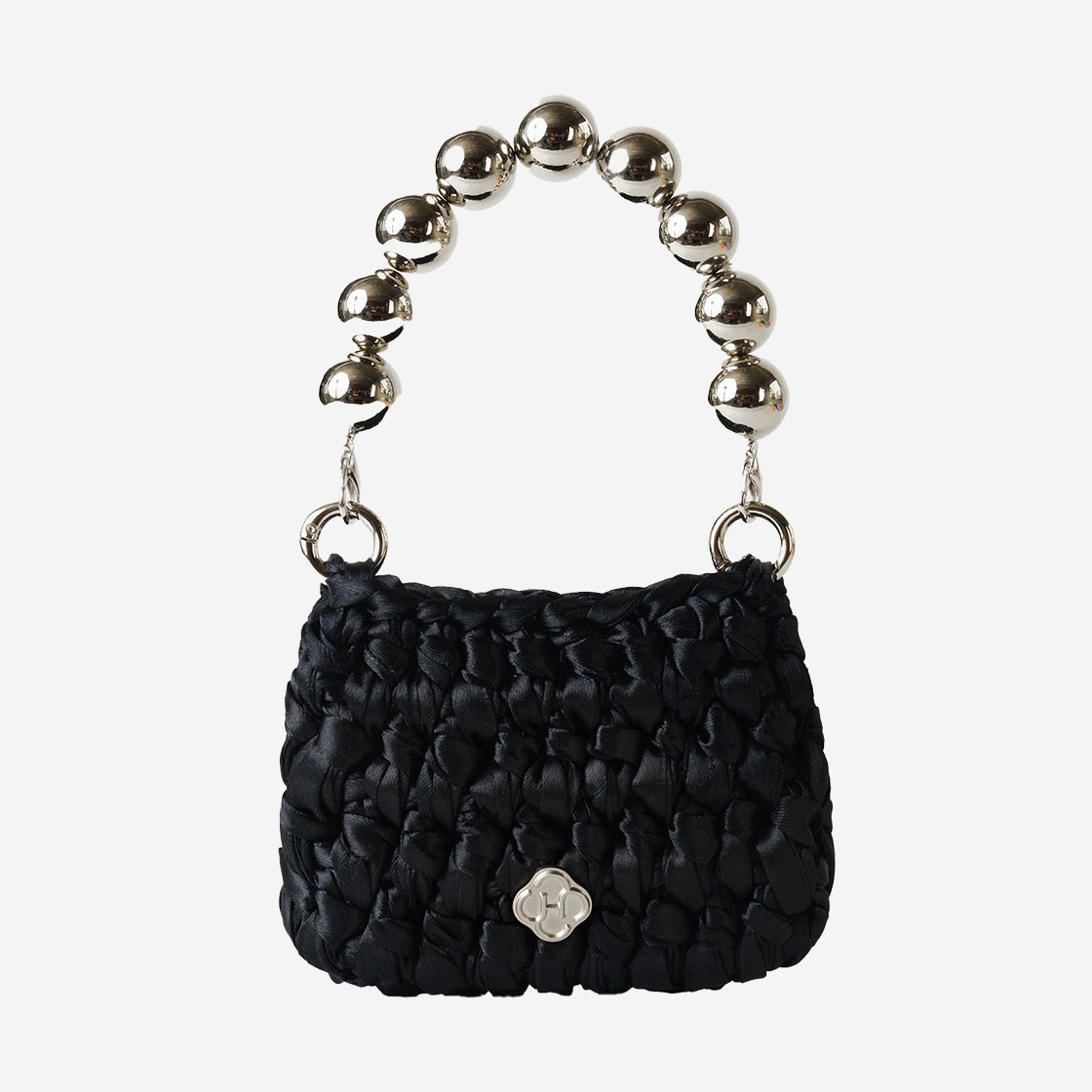 히어리 우먼 라브 사틴 니트 미니 백 블랙(Heeari Women Lav Satin Knit Mini Bag Black)