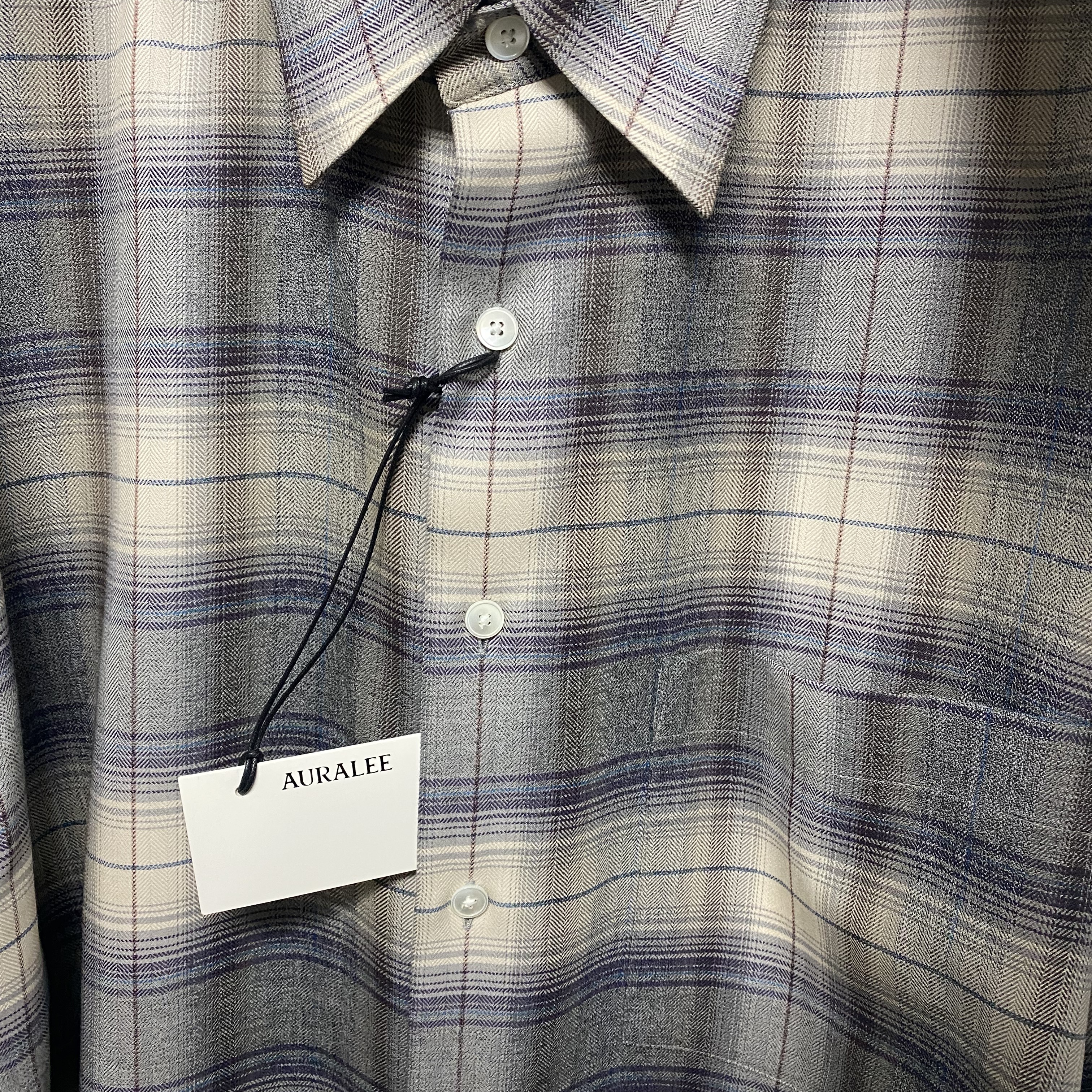 Auralee Super Light Wool Check Shirt Grey Check - 23AW 착용 스타일