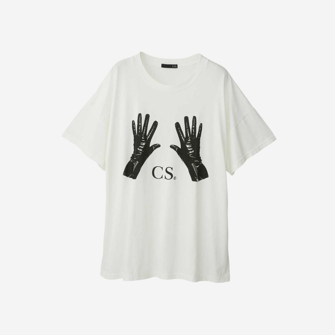 (W) Hysteric Glamour Black Leather Gloves Oversized T-Shirt White 상세 이미지 1