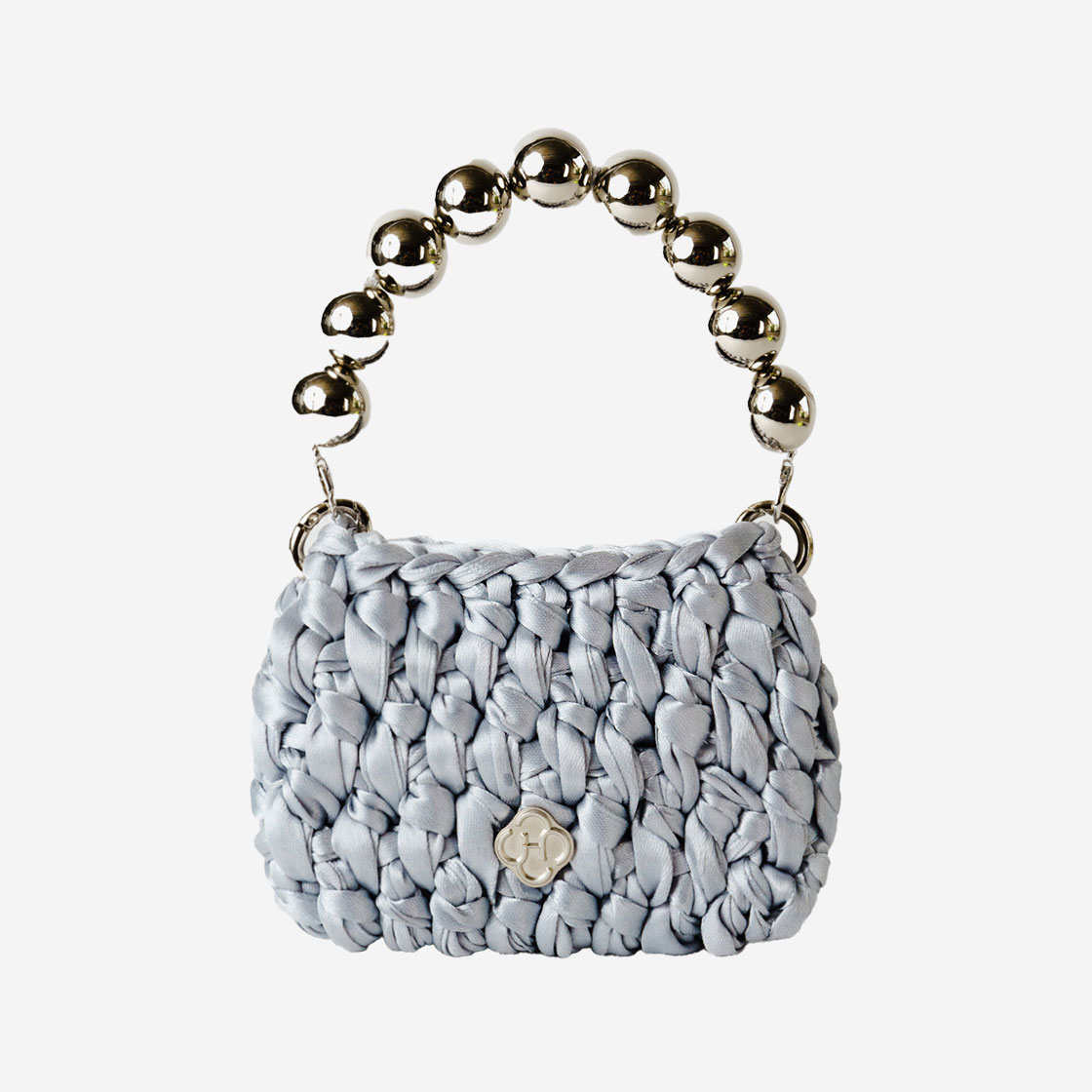 히어리 우먼 라브 사틴 니트 미니 백 실버(Heeari Women Lav Satin Knit Mini Bag Silver)