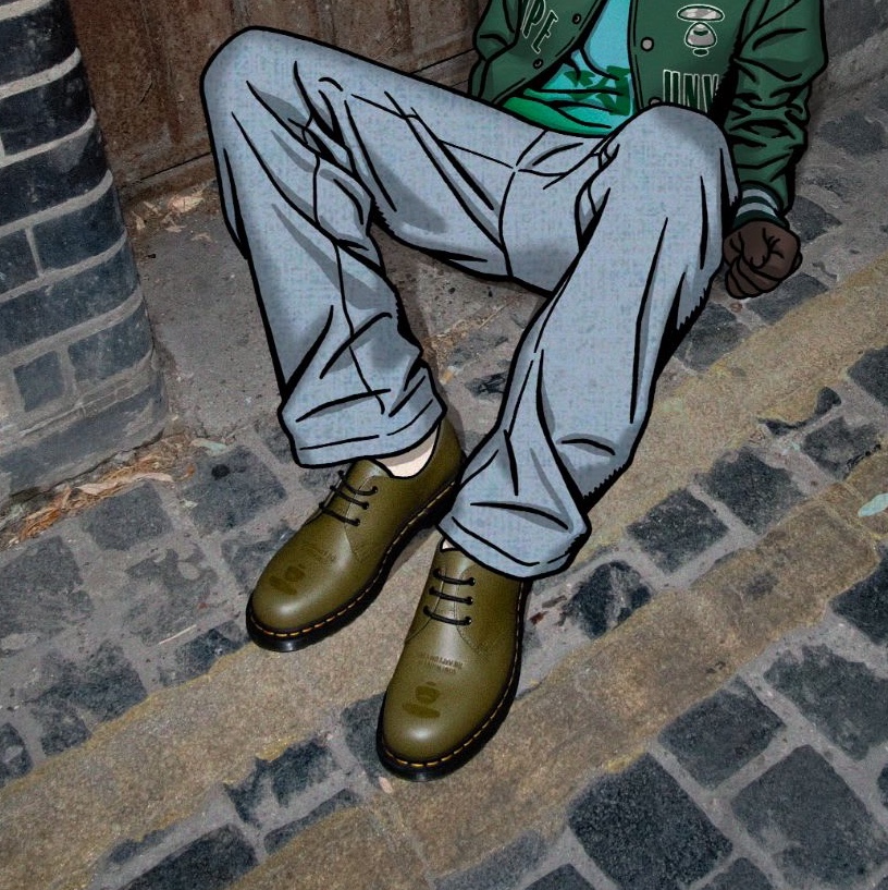 Dr. Martens x AAPE 1461 Smooth DMS Olive 착용 스타일 - 2