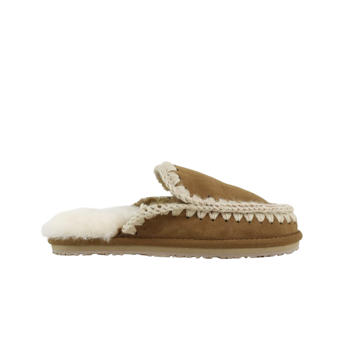 (W) 모우 풀 에스키모 스티치 스웨이드 슬리퍼 꼬냑((W) Mou Full Eskimo Stitch Suede Slipper Cognac)