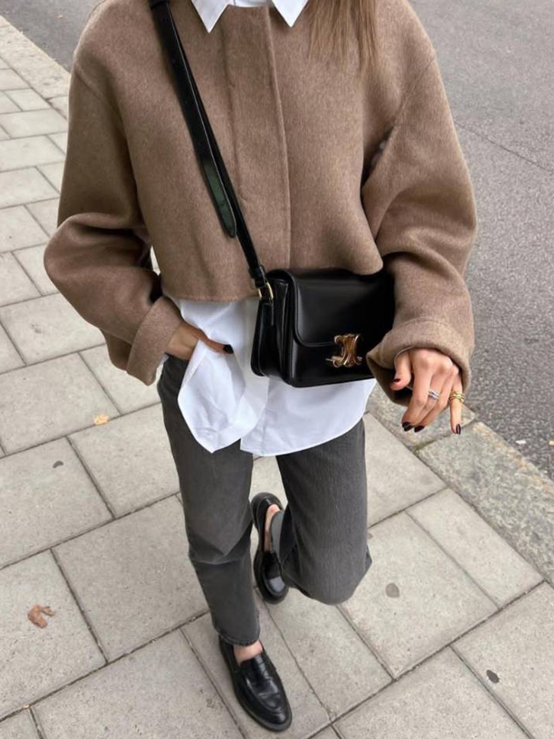 Hermes Birkin 25 Bag Togo & Gold Caban, (W) COS Double-Faced Cropped Hybrid Jacket Light Brown 착용 스타일 - 6
