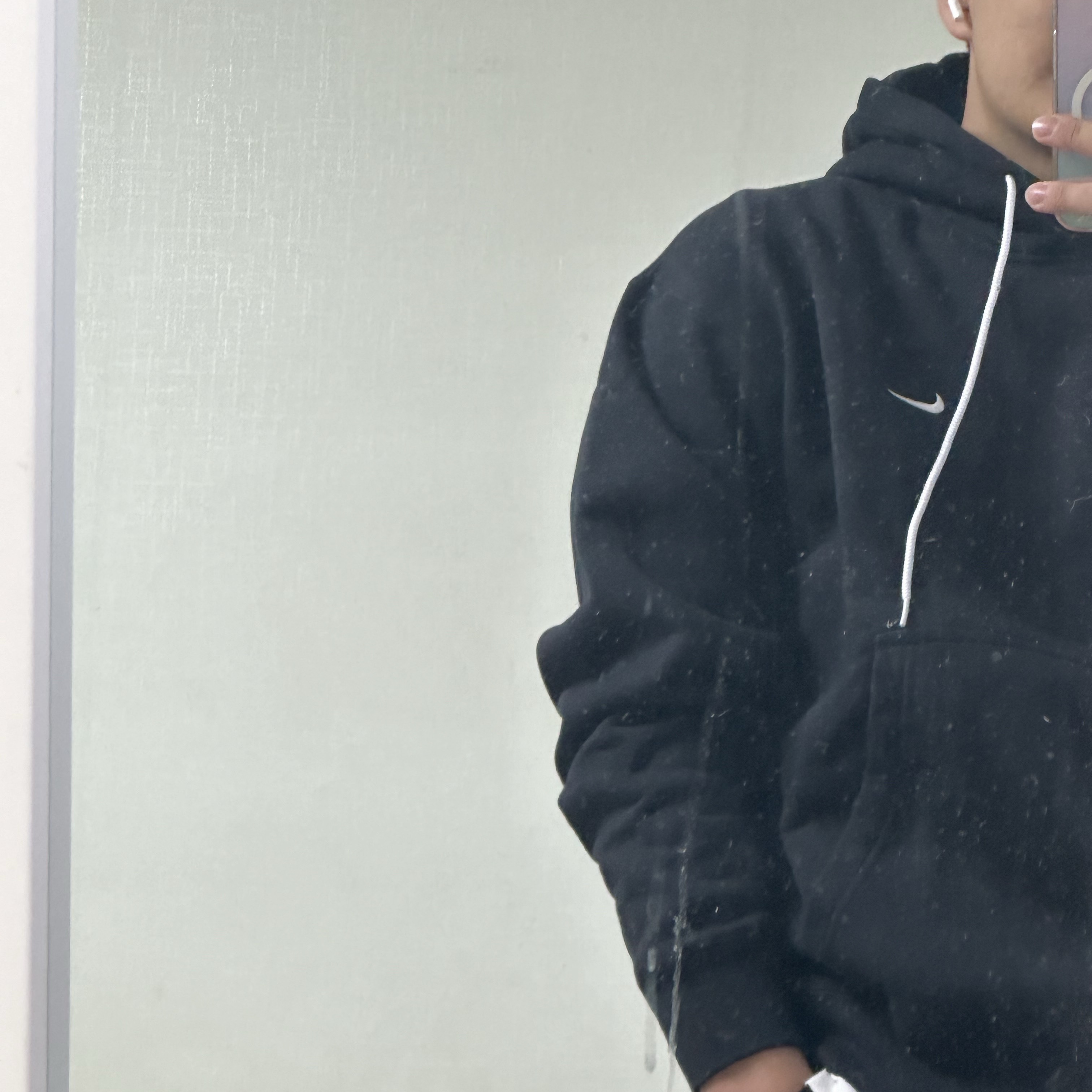 Nike NRG Solo Swoosh Fleece Hoodie Black White - Asia 착용 스타일