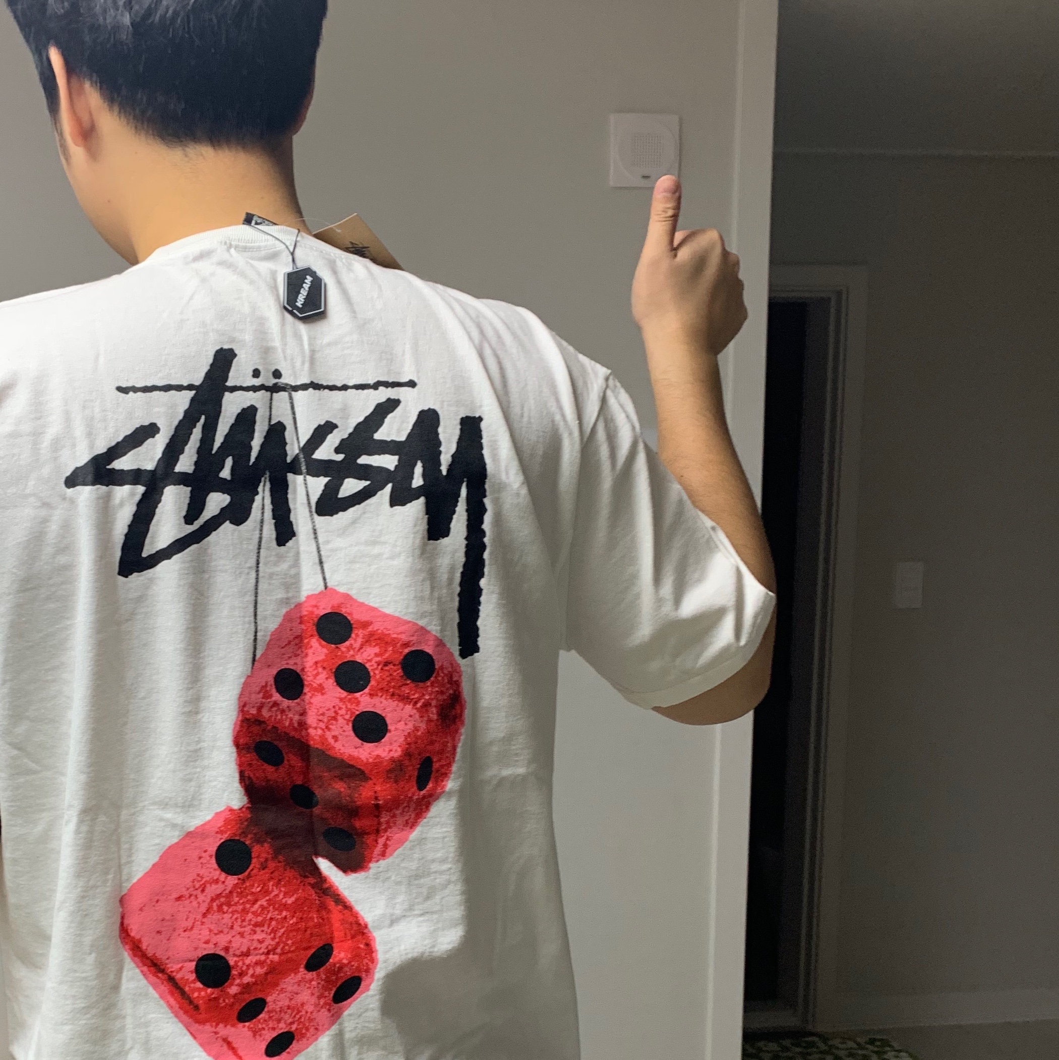 Stussy Fuzzy Dice T-Shirt White 착용 스타일