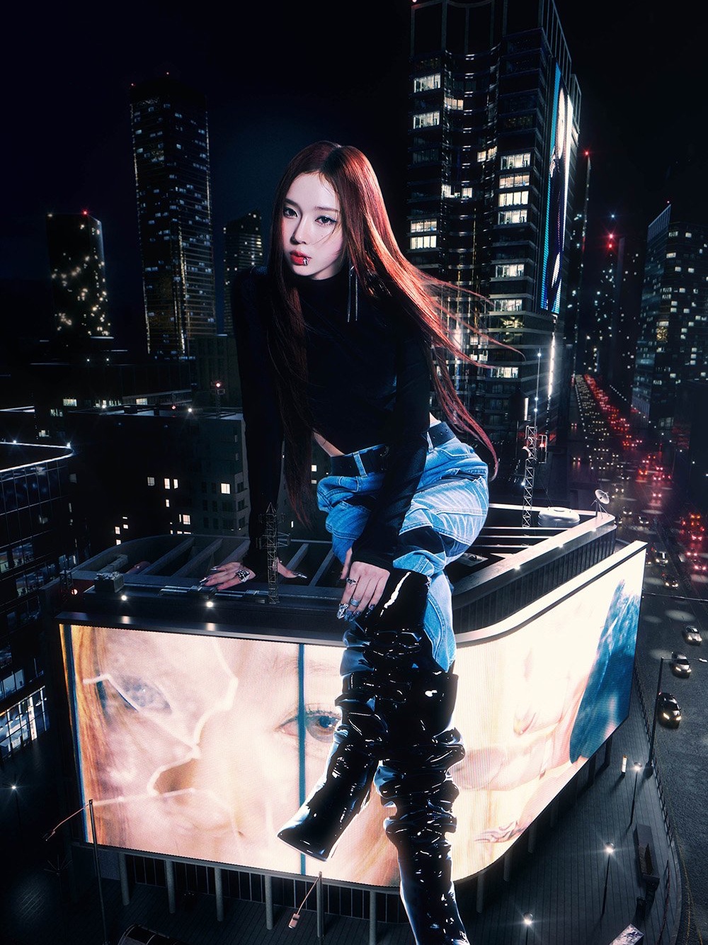 H&M x Mugler Spiral Panel Jeans Light Denim Blue Black, Gentle Monster Paso 01 Black 착용 스타일 - 1