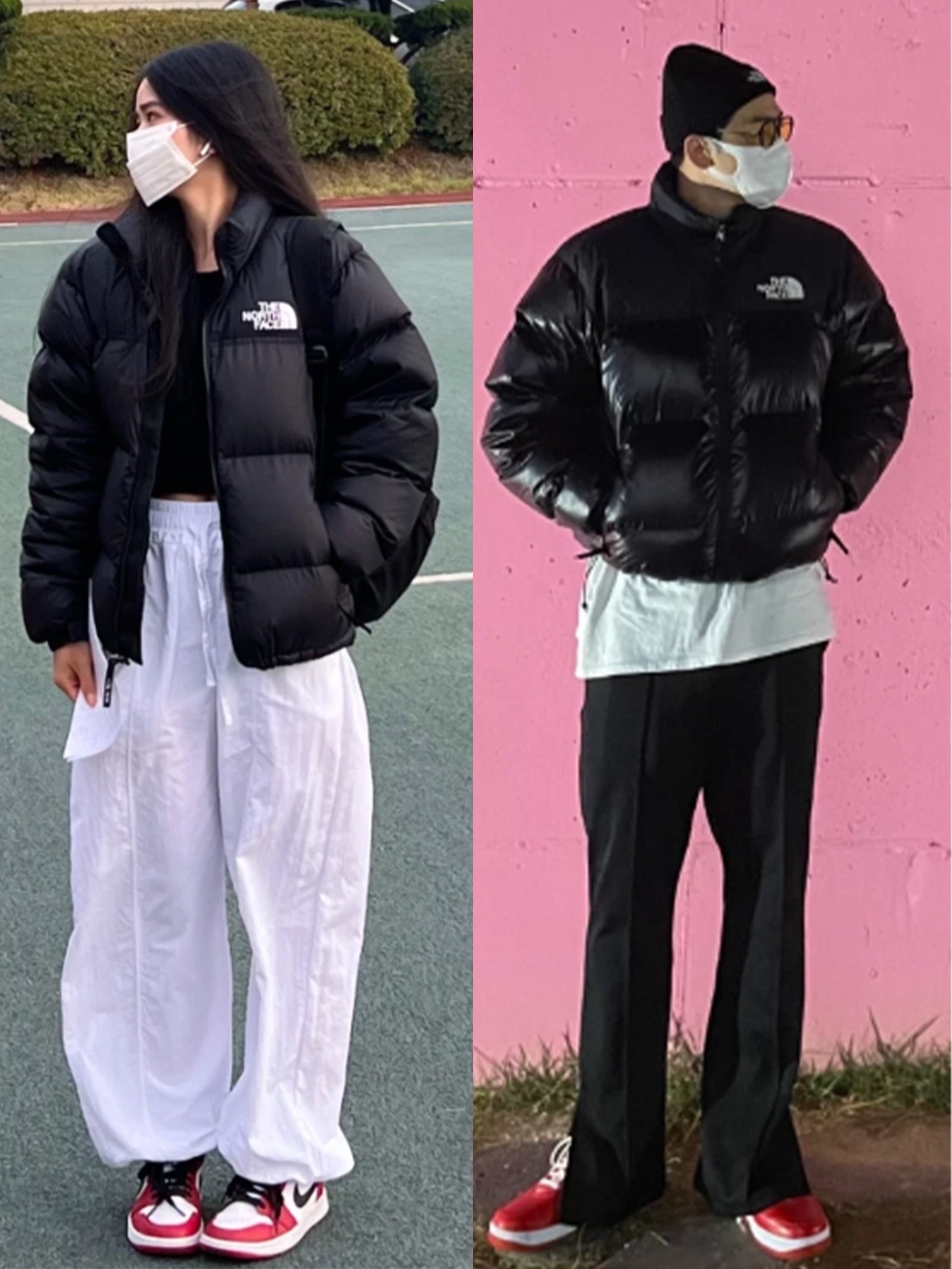 (W) The North Face White Label Novelty Nuptse Down Jacket SP Real Black, (W) The North Face Nuptse Short Jacket TNF Black 착용 스타일 - 3