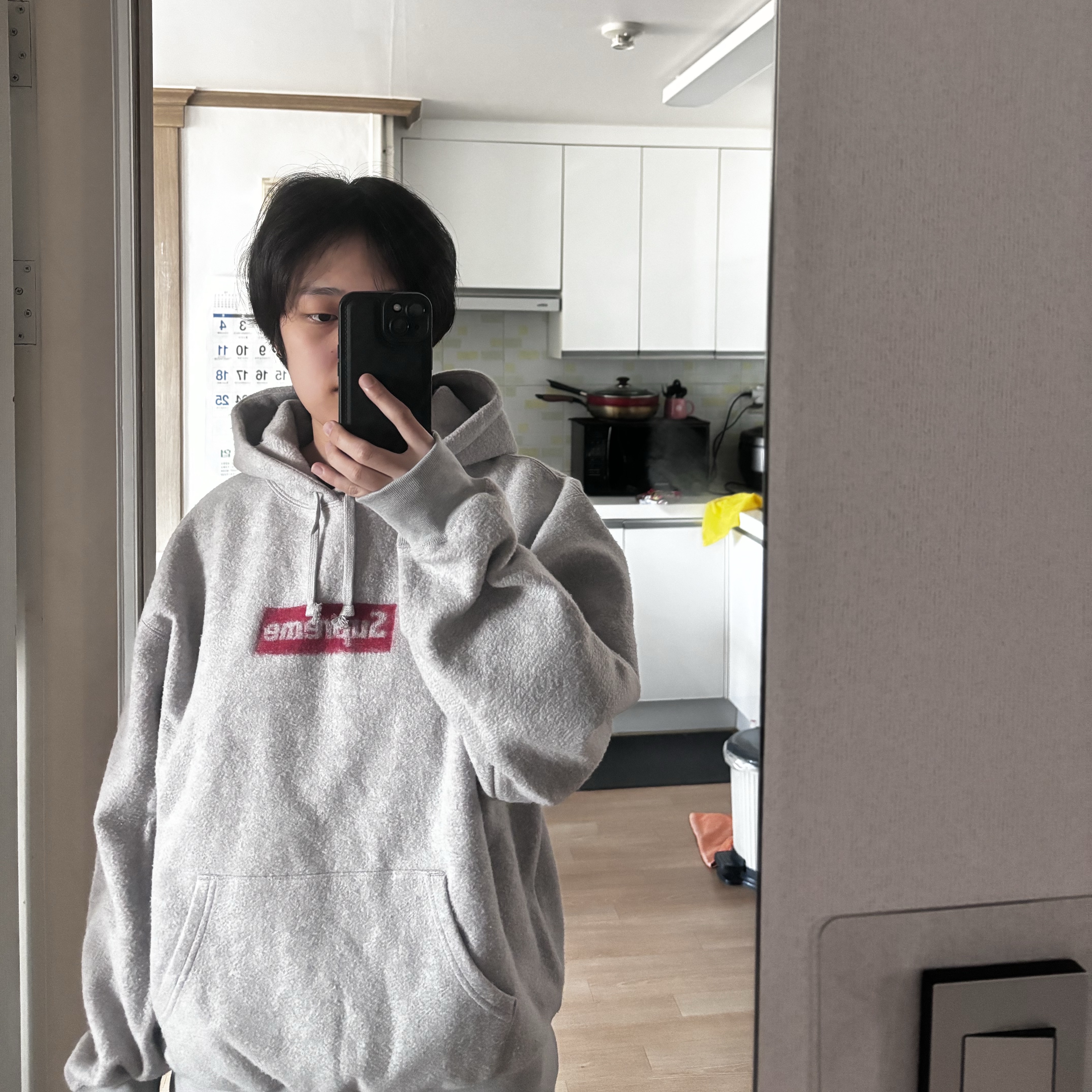 Supreme Inside Out Box Logo Hooded Sweatshirt Heather Grey - 23SS 착용 스타일