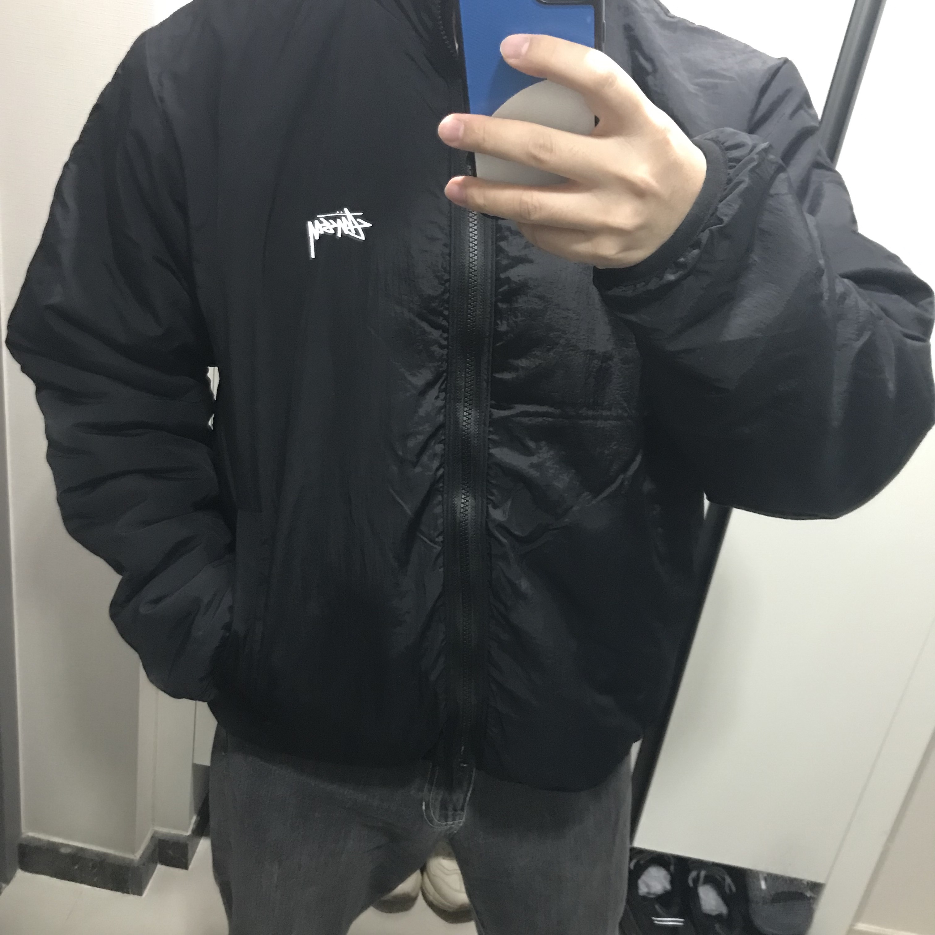 Stussy Sherpa Reversible Jacket Black 착용 스타일