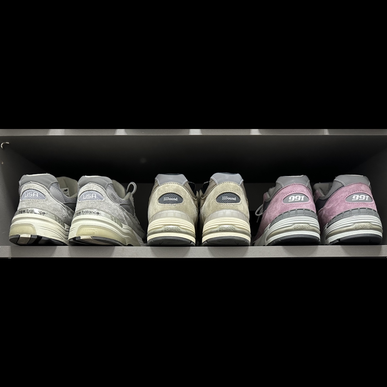 New Balance 991 Made in UK Pink Grey, New Balance x JJJJound 991 Made in UK Grey 착용 스타일