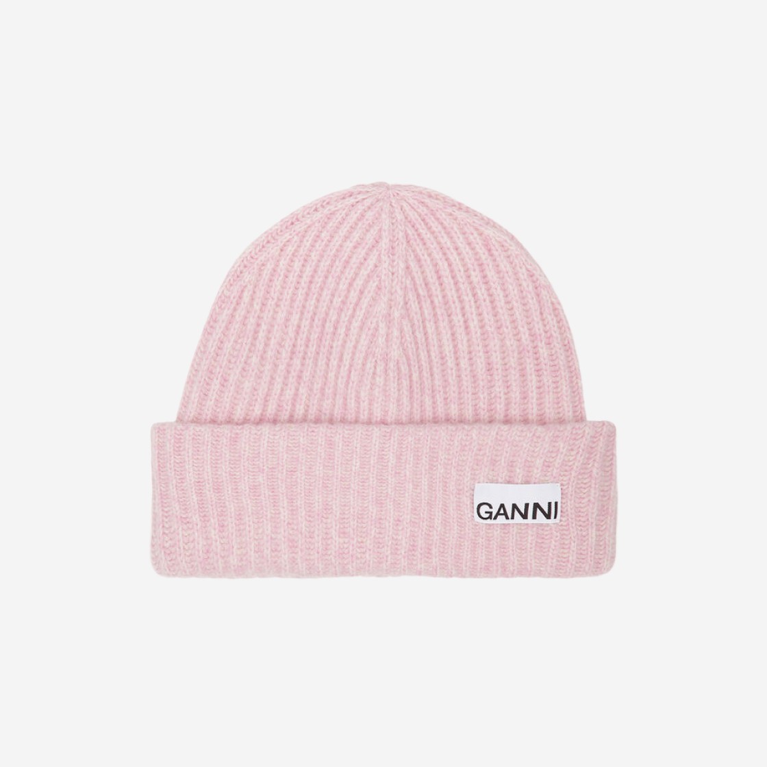 Ganni Fitted Rib Knit Wool Beanie Mauve Chalk 상세 이미지 1