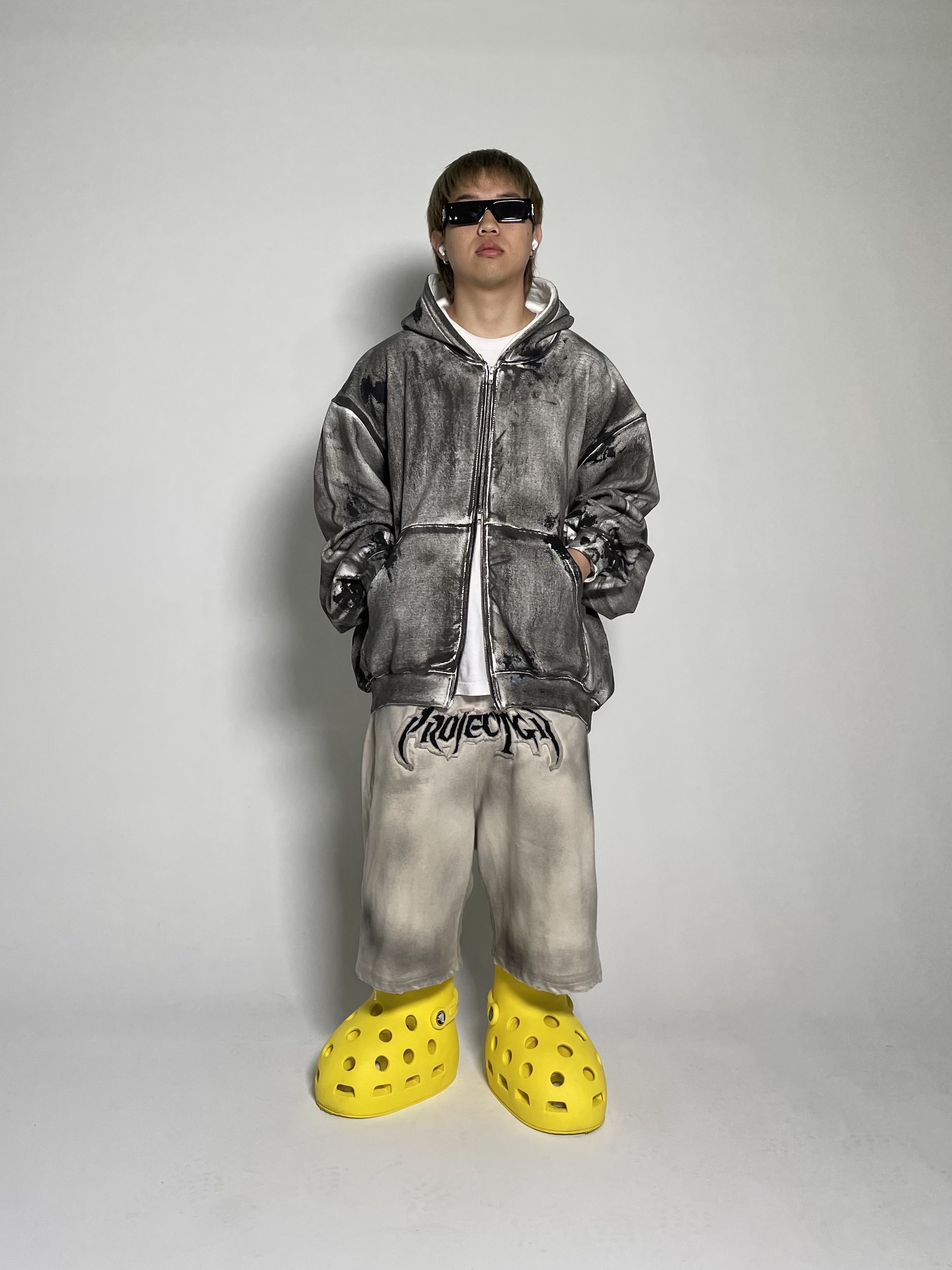 Project G/R Furious Logo Applique Shorts Grey - 10 Corso Como Exclusive, Ourpas 074 Dirty Zip Hoodie 착용 스타일 - 8