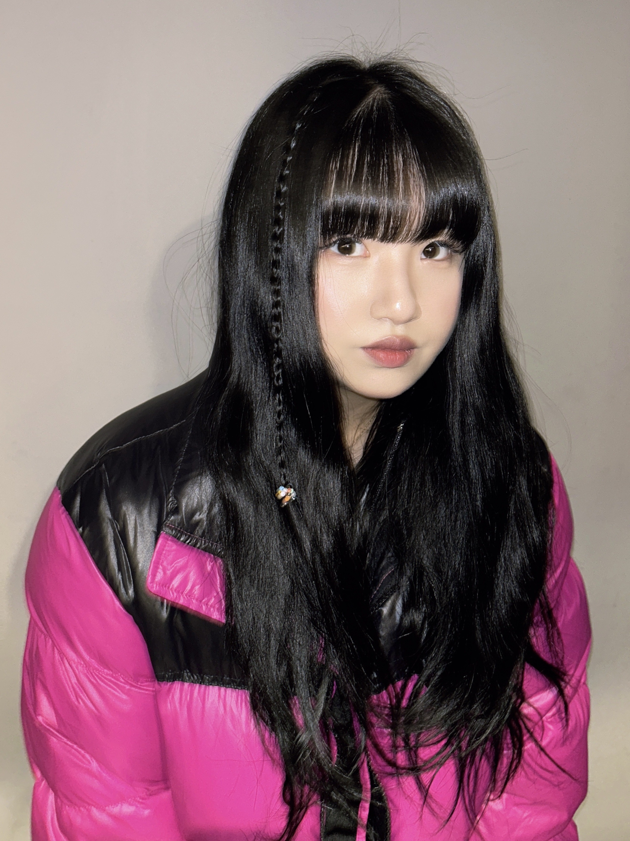 (W) The North Face Nuptse Short Jacket Fuchsia Pink 착용 스타일 - 1
