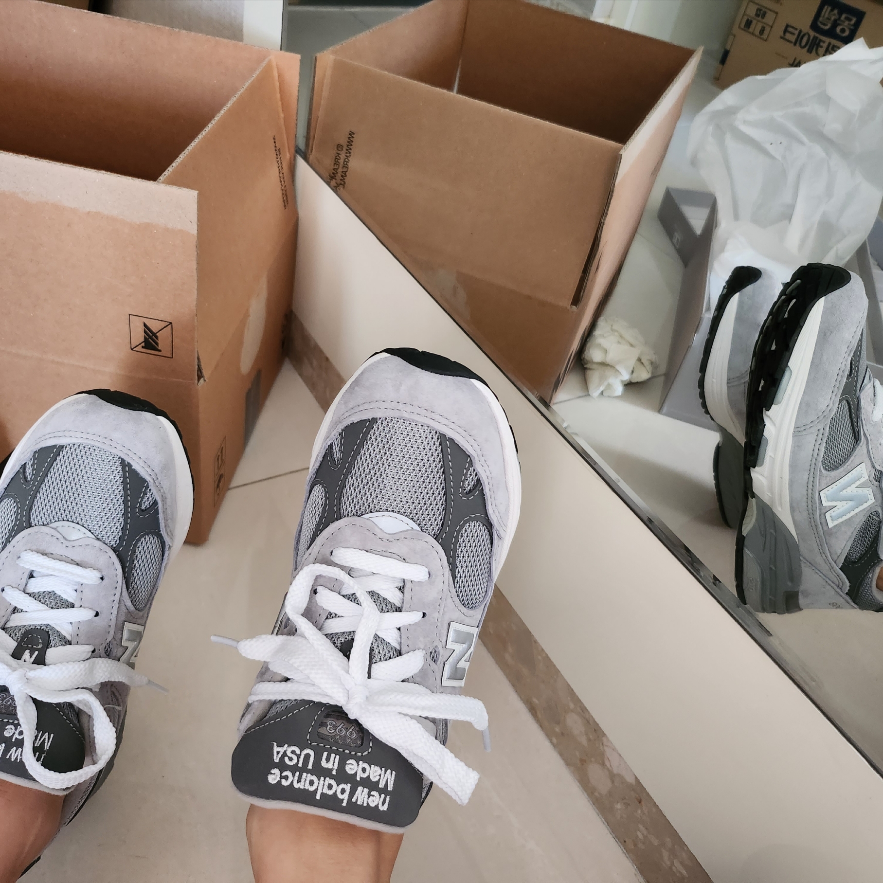 (W) New Balance 993 Made in USA Grey - B Standard 착용 스타일 - 5