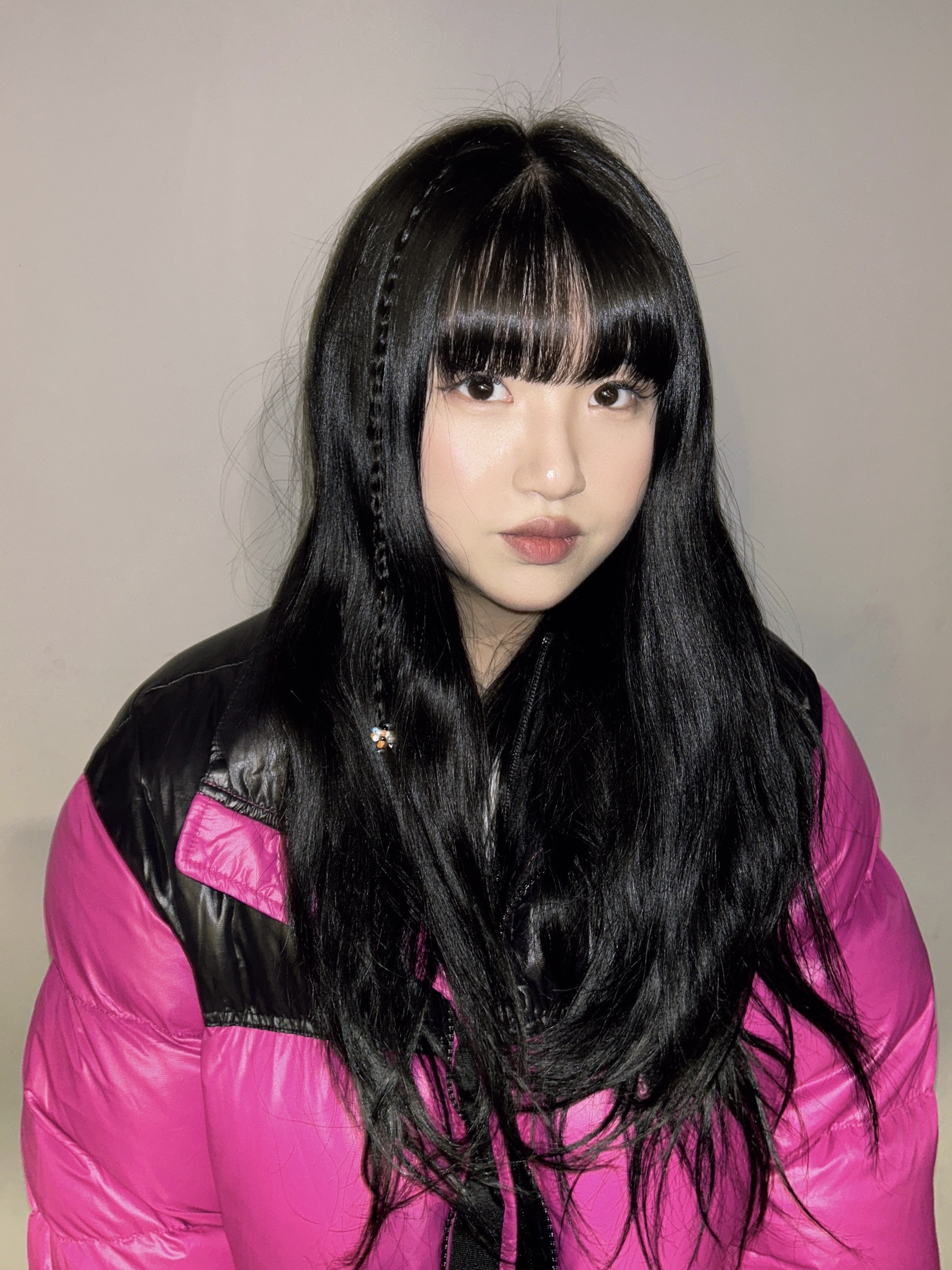 (W) The North Face Nuptse Short Jacket Fuchsia Pink 착용 스타일 - 3