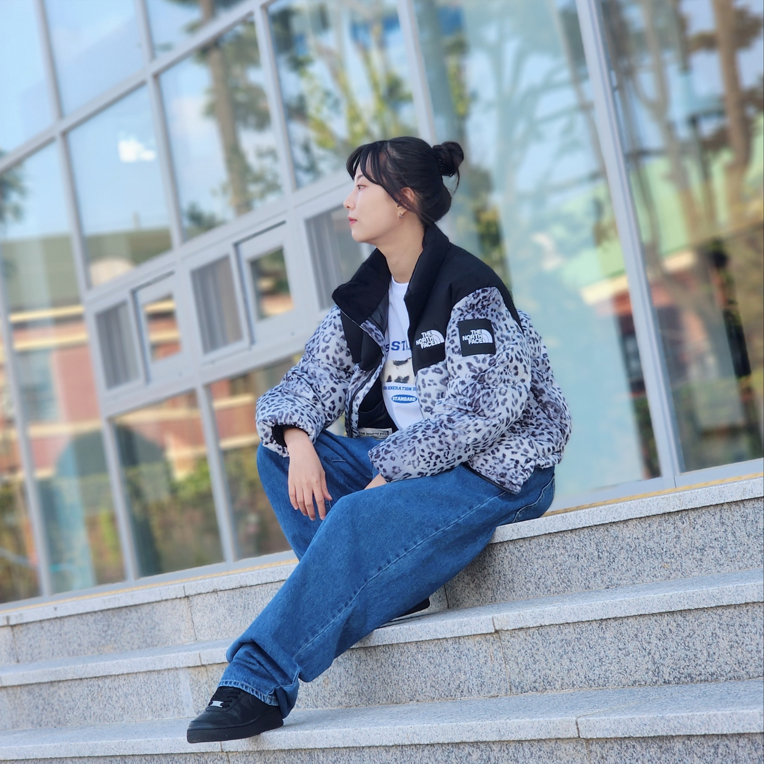 (W) The North Face White Label Novelty Nuptse Down Jacket P Silver, Nike Air Force 1 '07 Low Triple Black 착용 스타일 - 2