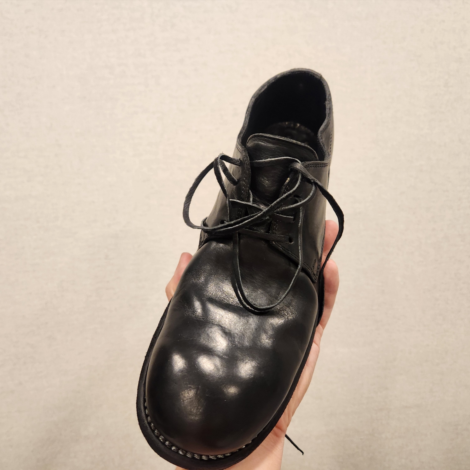 Guidi 992 Horse Full Grain Leather Derby Black 착용 스타일 - 1