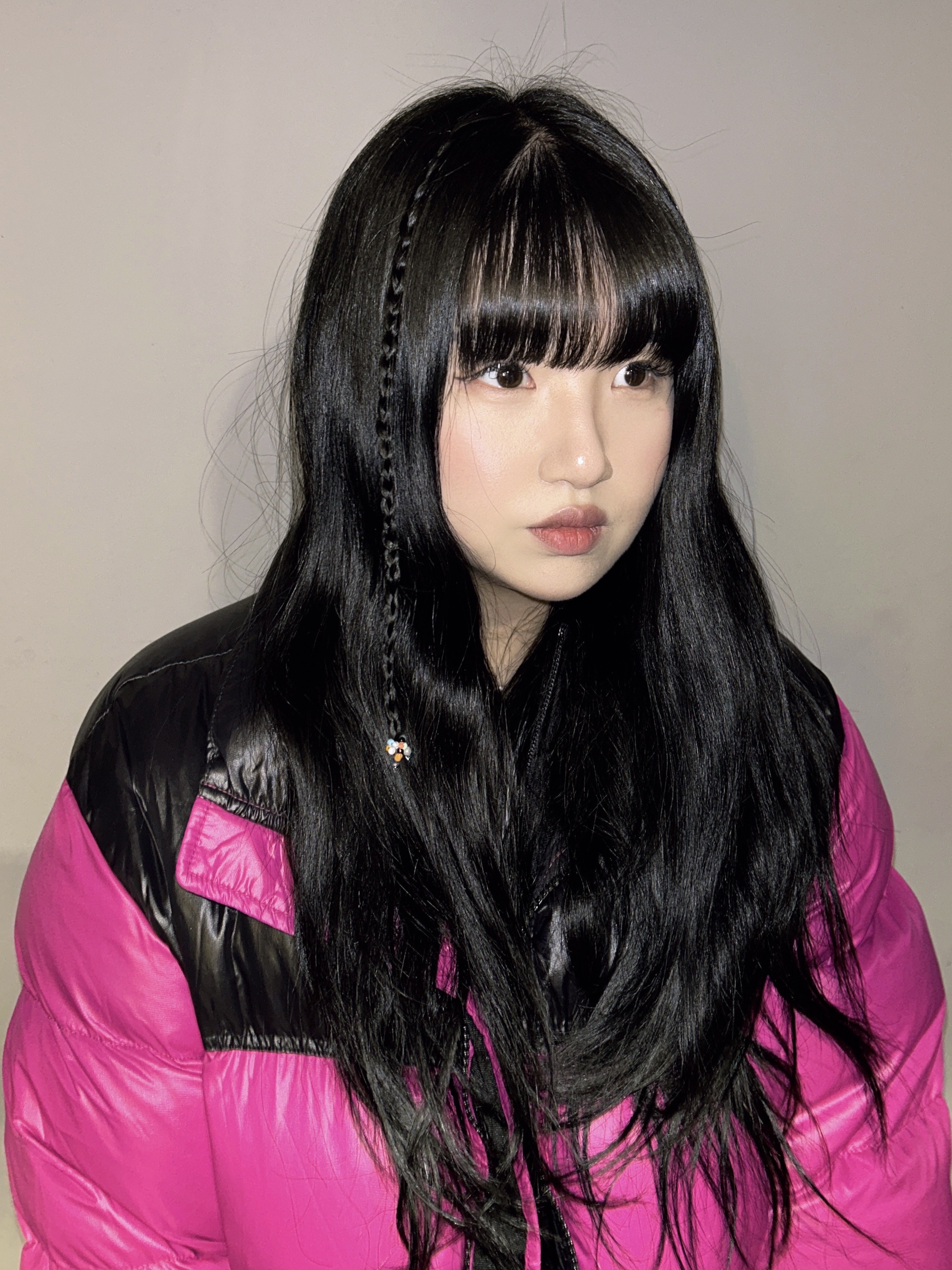 (W) The North Face Nuptse Short Jacket Fuchsia Pink 착용 스타일 - 2