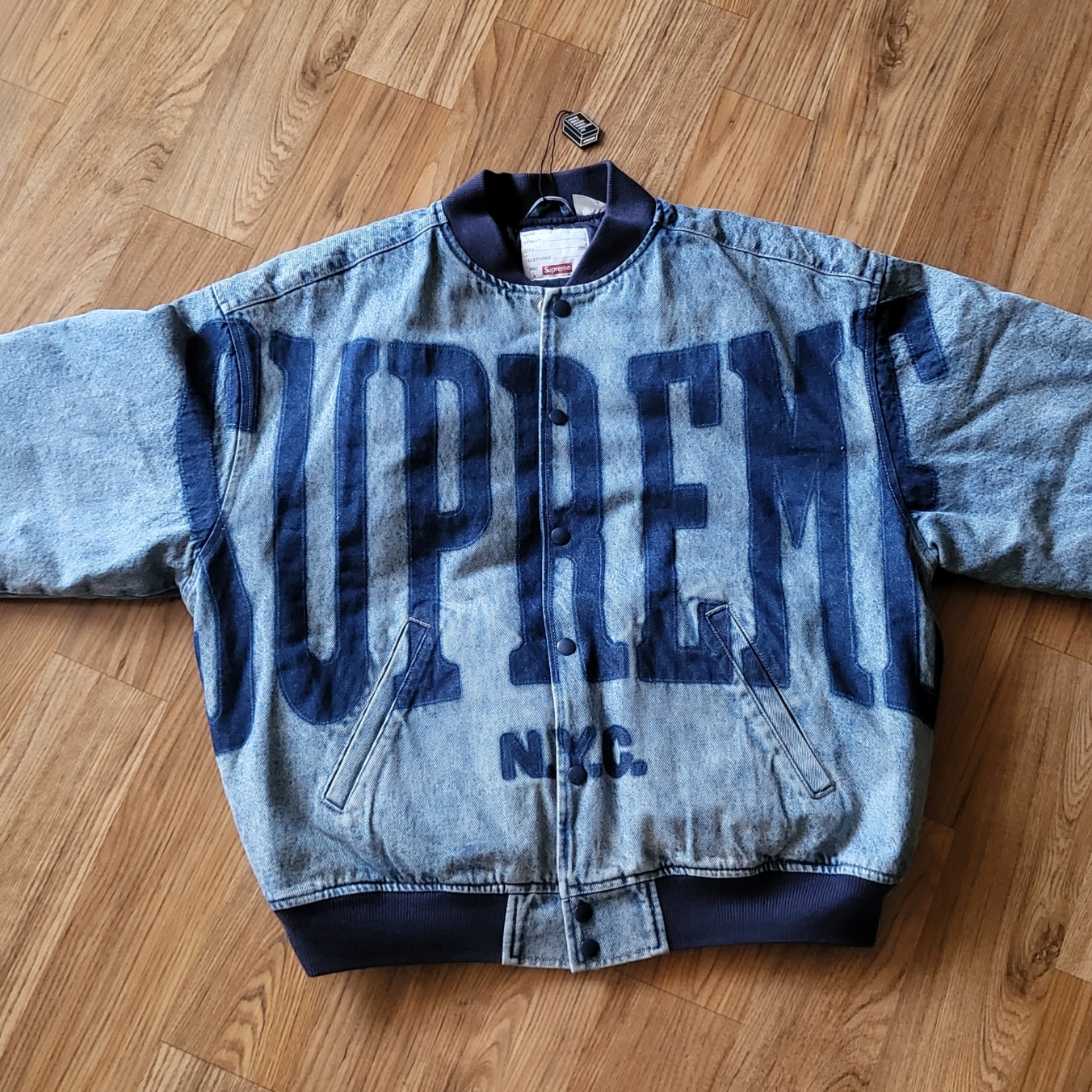 Supreme Washed Knockout Denim Varsity Jacket Washed Blue - 23SS 착용 스타일 - 1