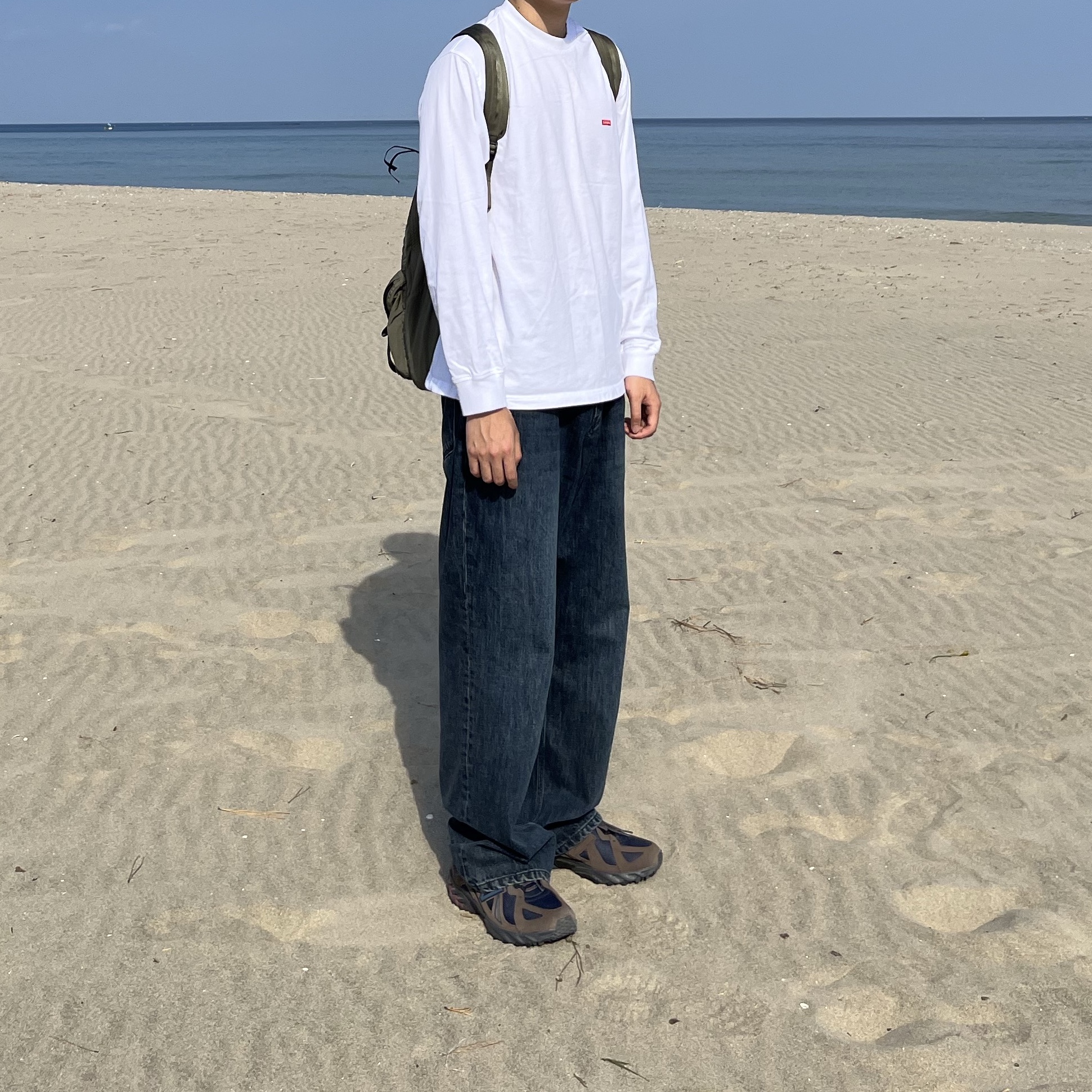 Supreme Small Box L/S T-Shirt White, New Balance ML610T Dark Mushroom - D Standard 착용 스타일
