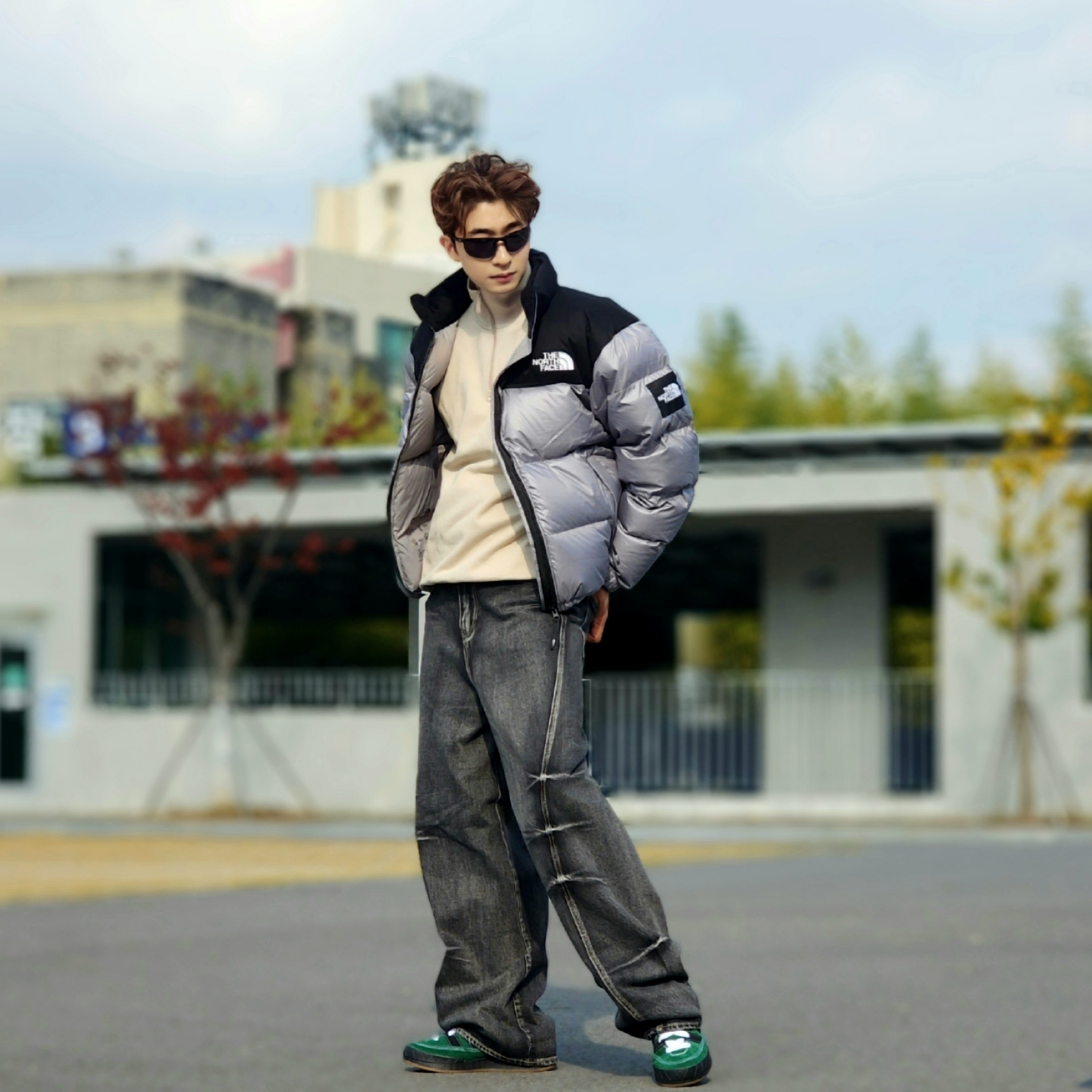 Adidas x YNuK Adimatic Dark Green Core Black, The North Face White Label Novelty Nuptse Down Jacket Heather Gray 착용 스타일 - 10