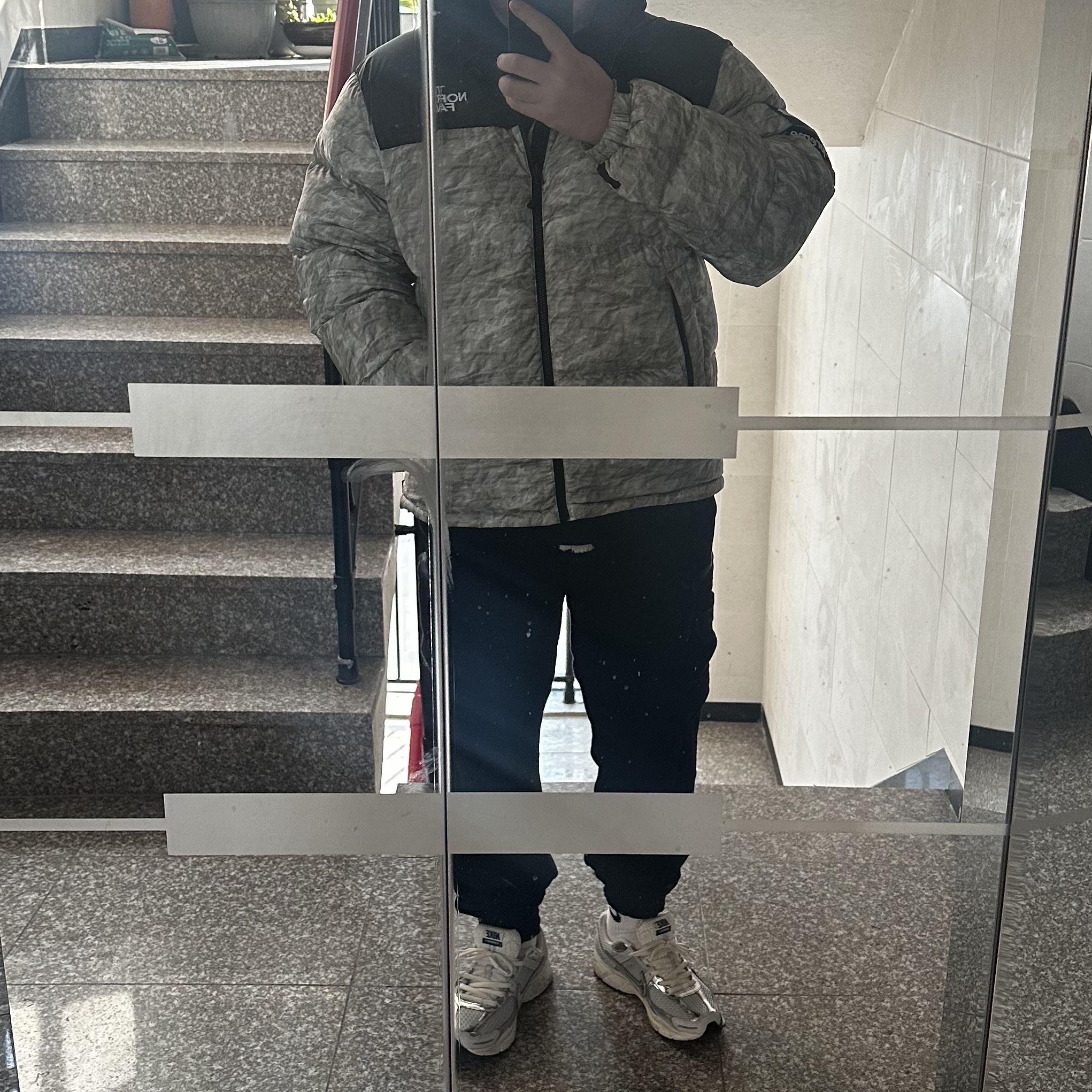 Supreme x The North Face Paper Print Nuptse Jacket - 19FW 착용 스타일