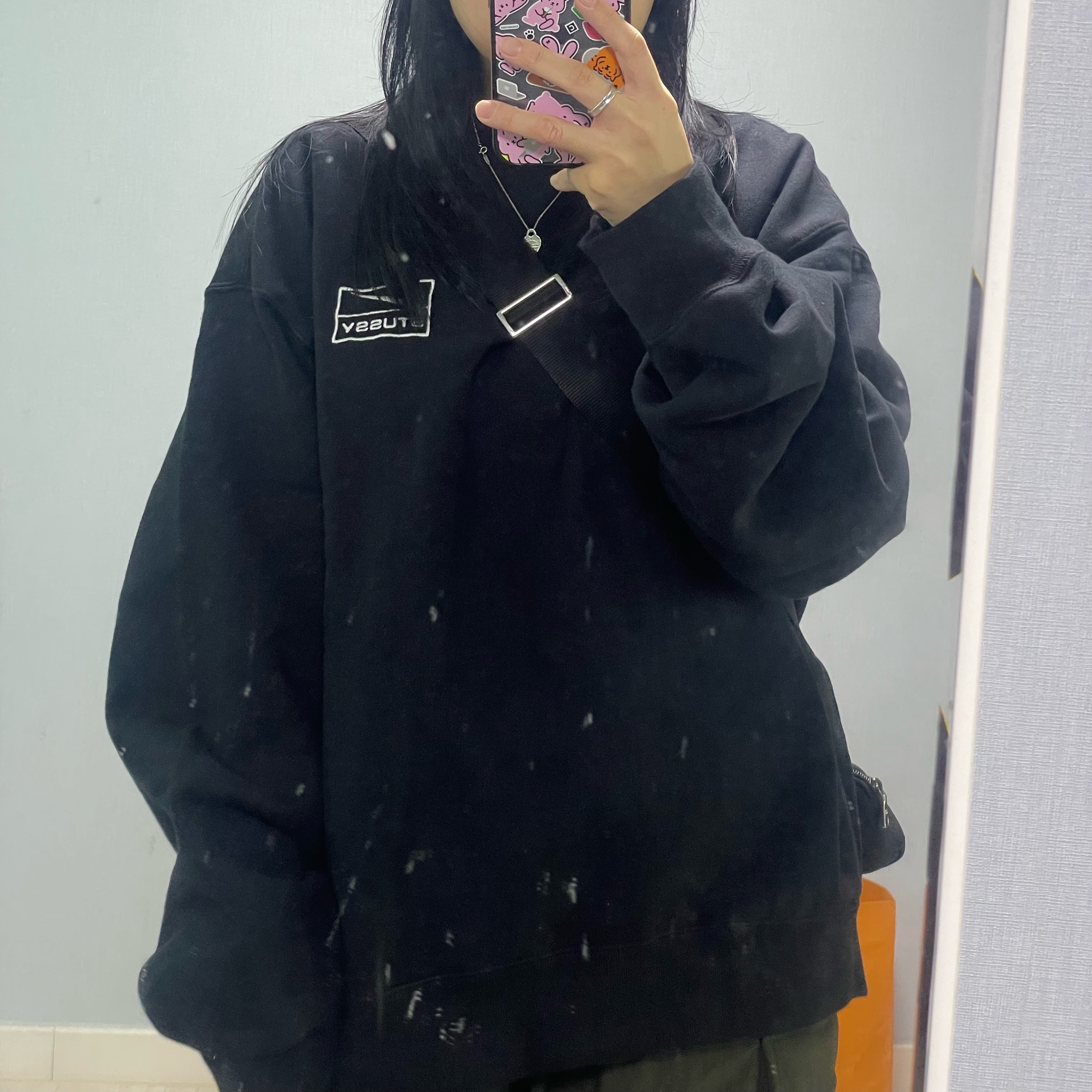 Supreme Polartec Earflap Camp Cap Black - 21FW, Nike x Stussy NRG Washed Fleece Crewneck Black (DO5310-010) 착용 스타일 - 2