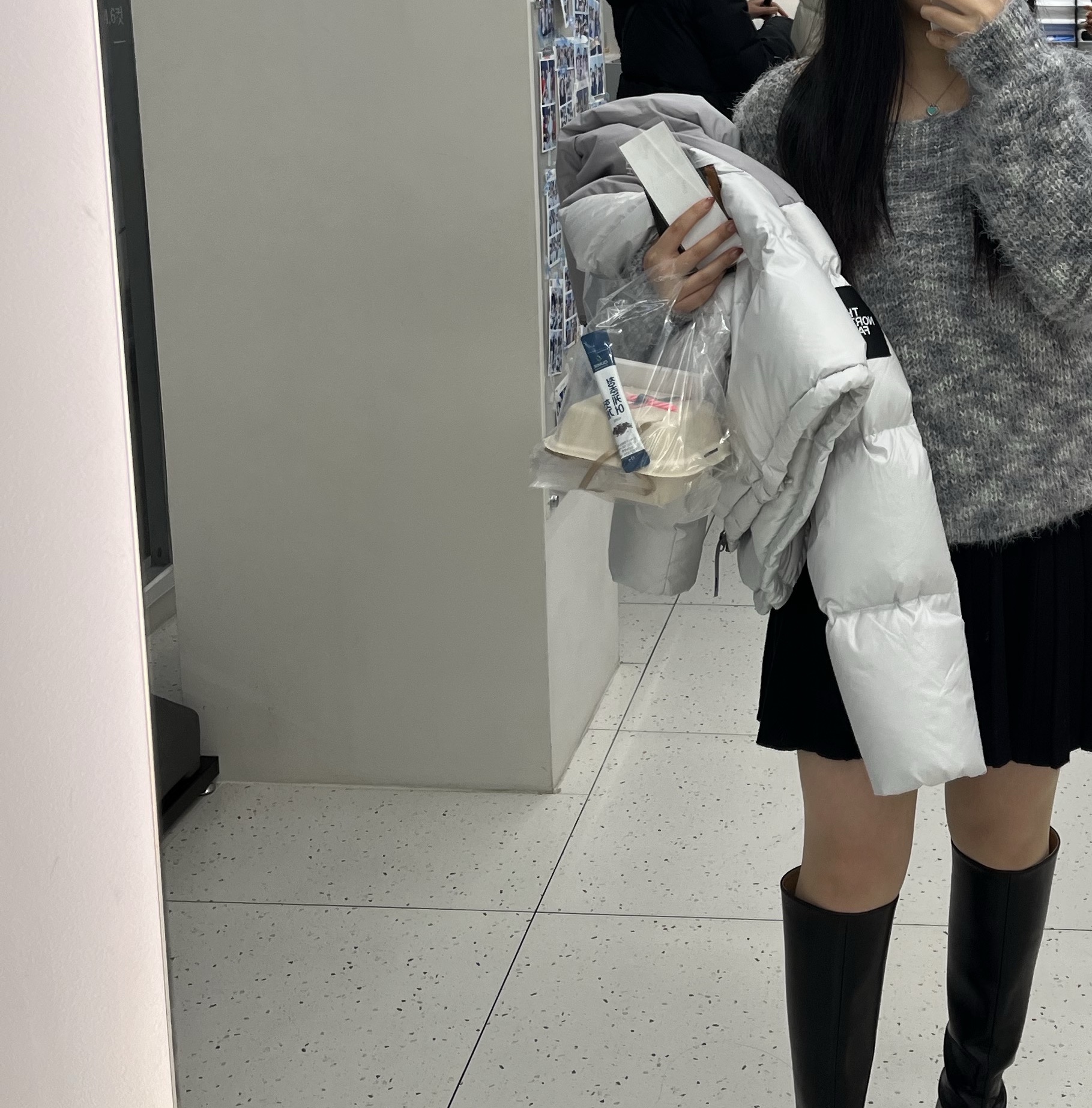 (W) The North Face White Label Novelty Nuptse Down Jacket Ice Gray, Tiffany & Co. Return To Tiffany Blue Double Heart Tag Pendant Mini Silver 착용 스타일 - 1