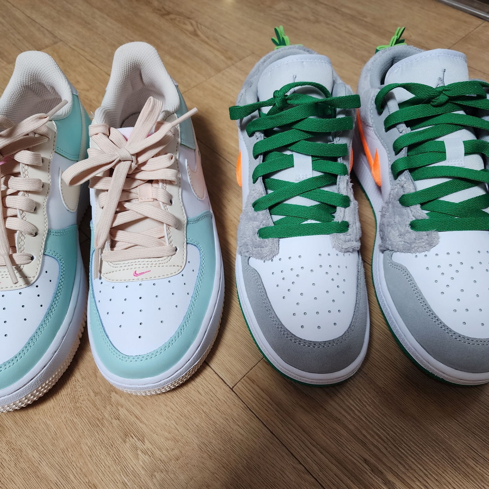 (GS) Jordan 1 Low SE Rabbit, (GS) Nike Air Force 1 Jade Ice White 착용 스타일 - 1