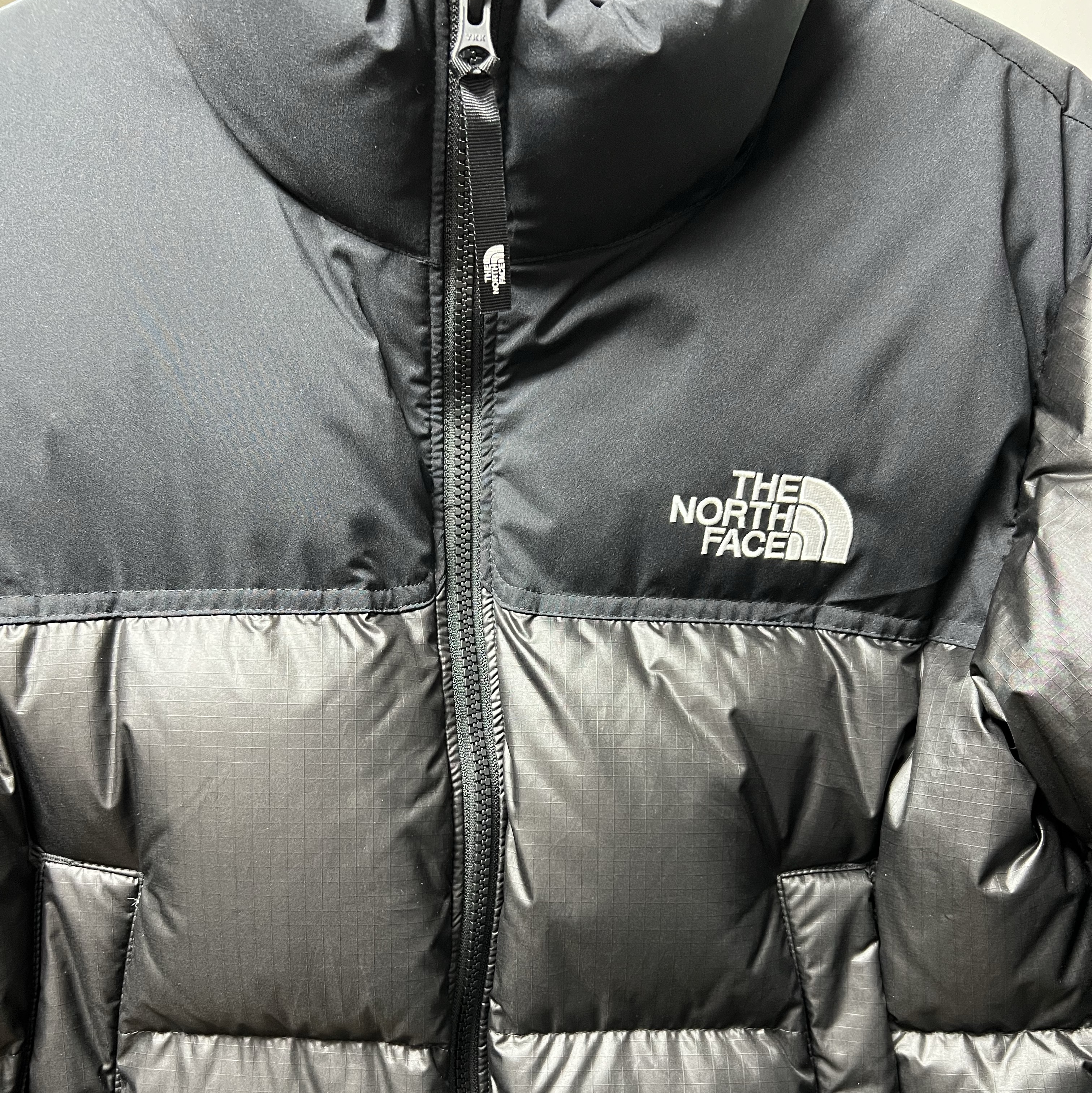 (W) The North Face White Label Novelty Nuptse Down Jacket Black 착용 스타일