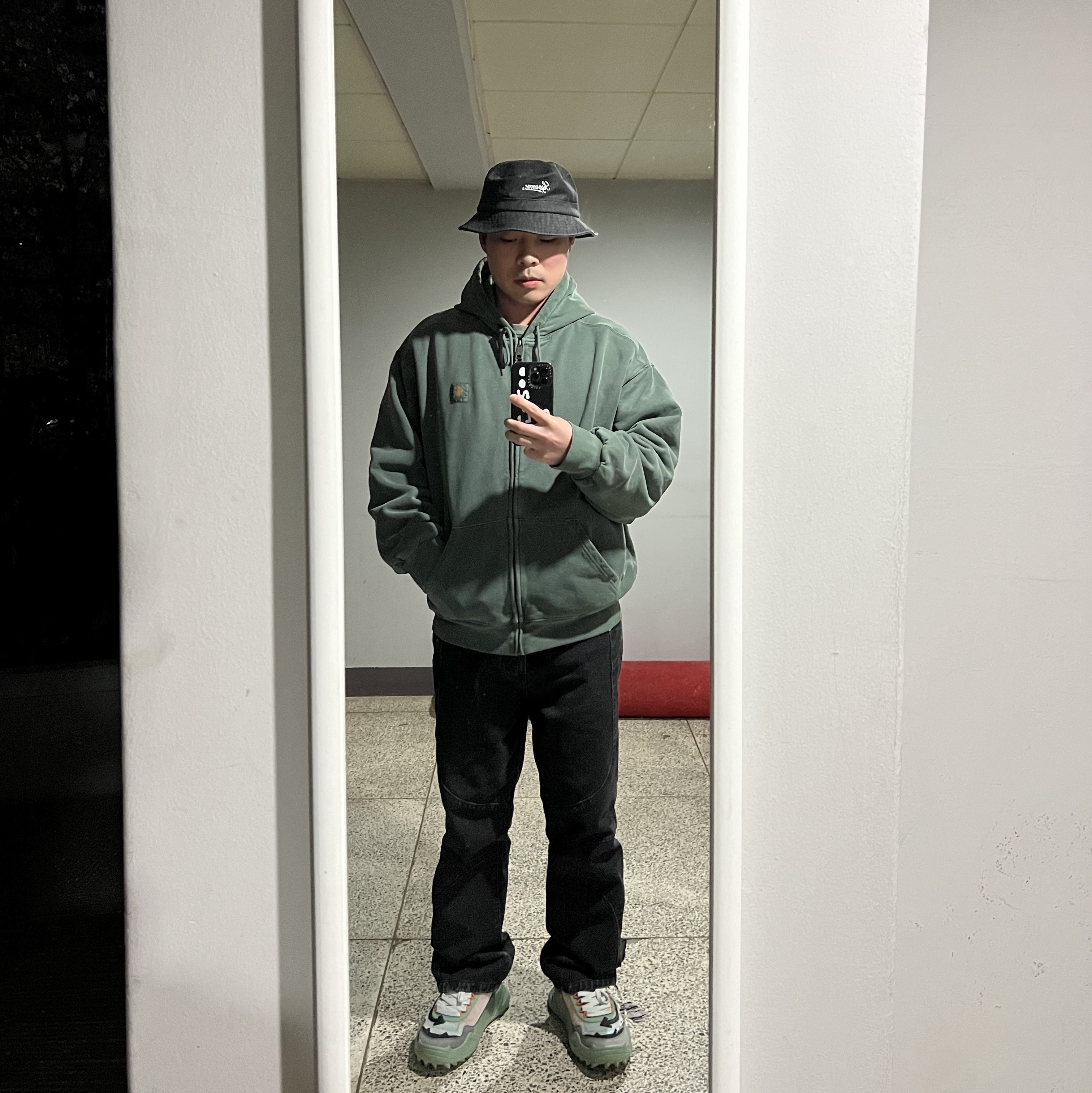 Off-White Odsy-1000 Black, Supreme Punched Denim Crusher Black - 23FW 착용 스타일 - 2