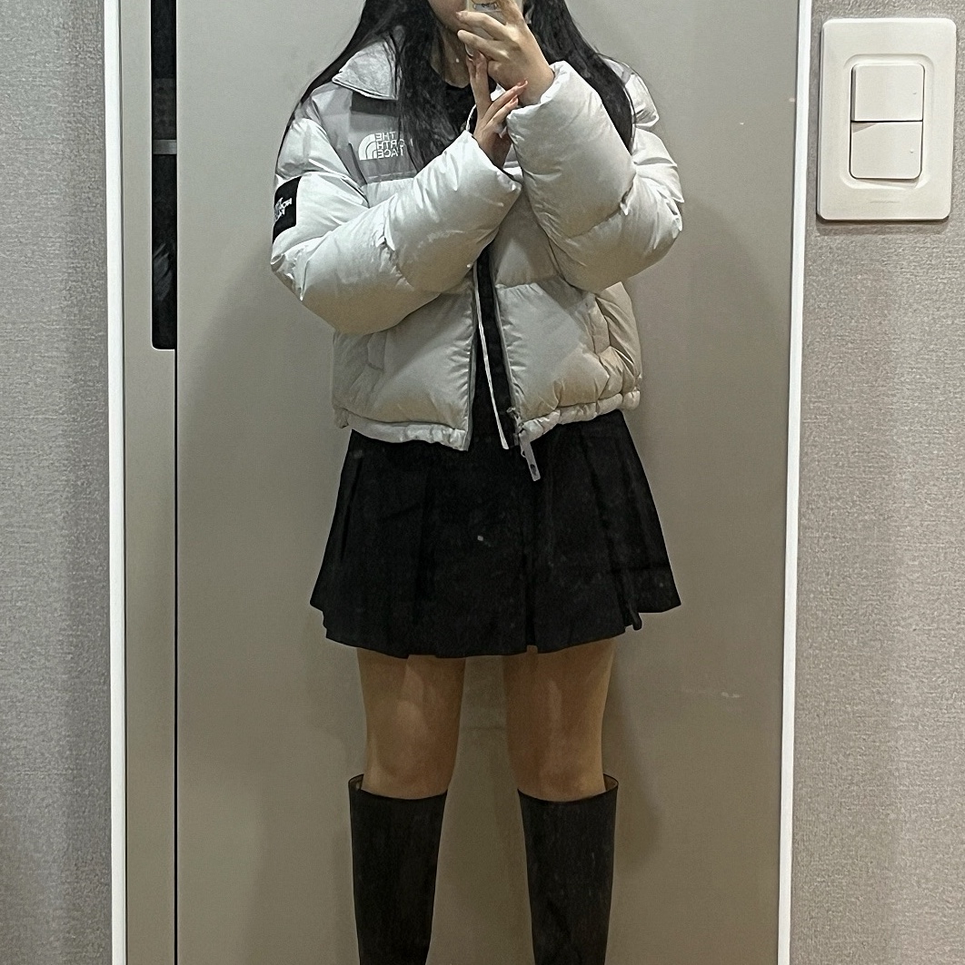 (W) The North Face White Label Novelty Nuptse Down Jacket Ice Gray, Tiffany & Co. Return To Tiffany Blue Double Heart Tag Pendant Mini Silver 착용 스타일 - 2