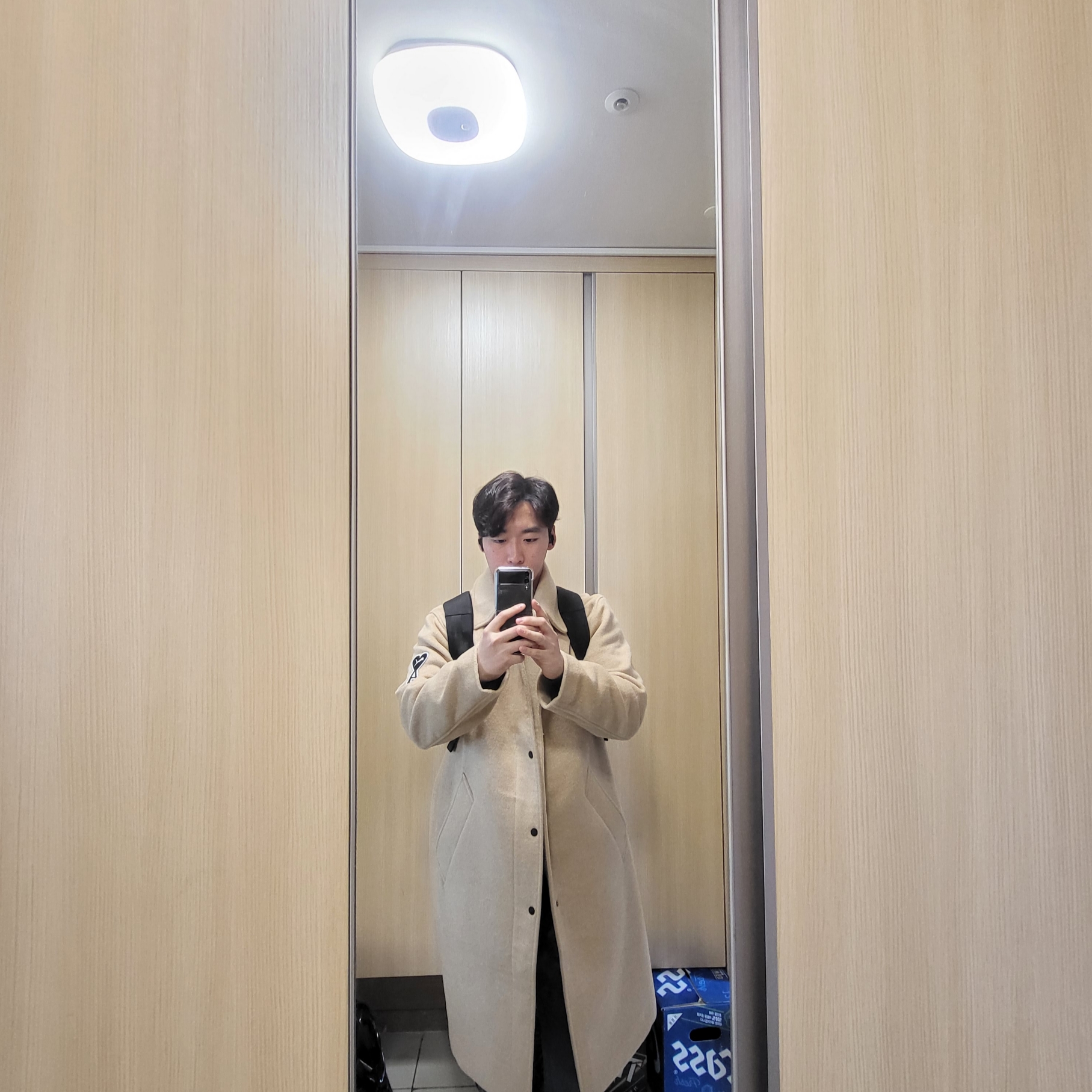 Puma x AMI Coat Light Sand, Stone Island 547A3 Lambswool Knit Cardigan Black - 23FW 착용 스타일