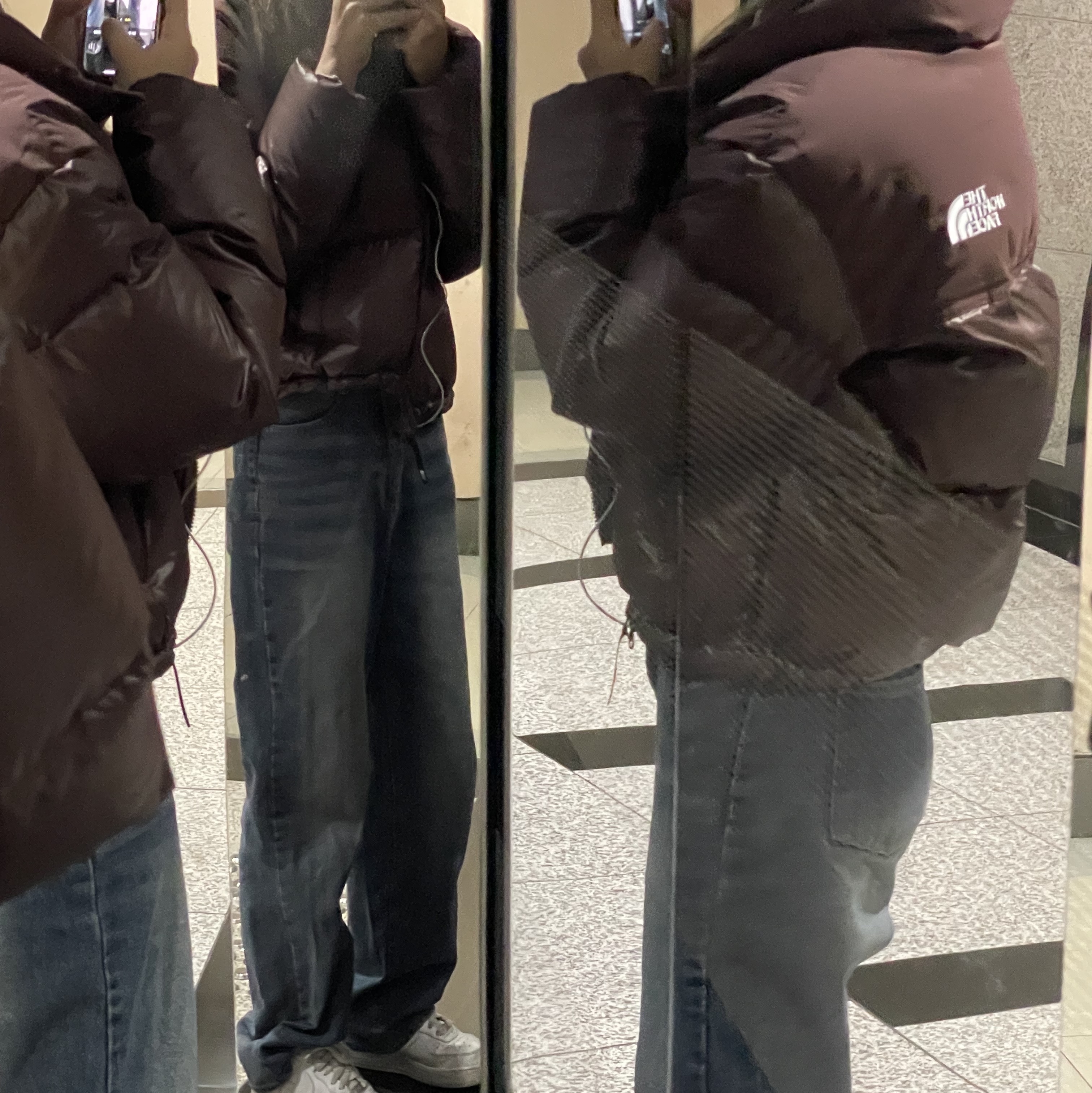(W) The North Face White Label Novelty Nuptse Down Jacket Cocoa Brown 착용 스타일 - 2