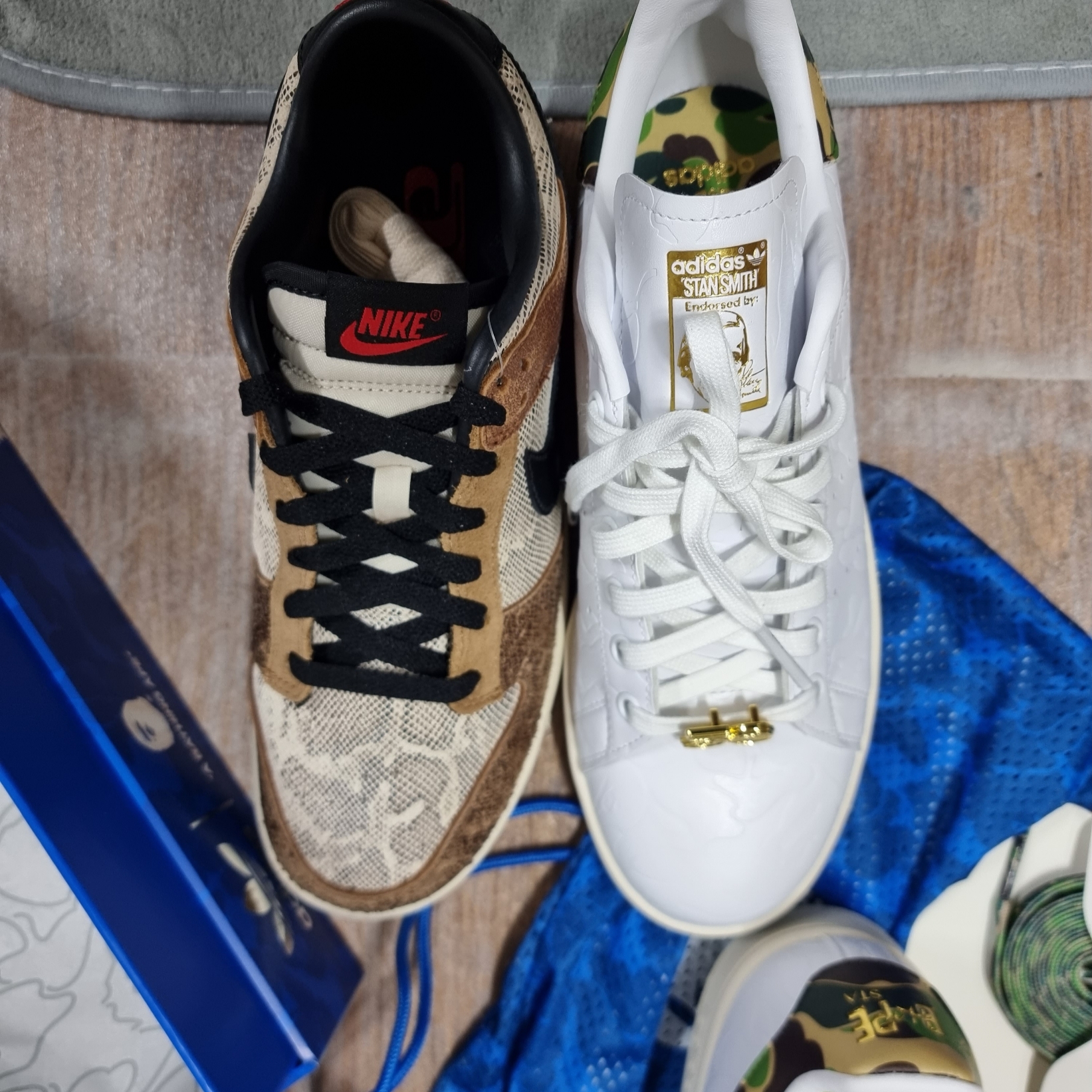 Adidas x BAPE Stan Smith Cloud White Off White 착용 스타일 - 7