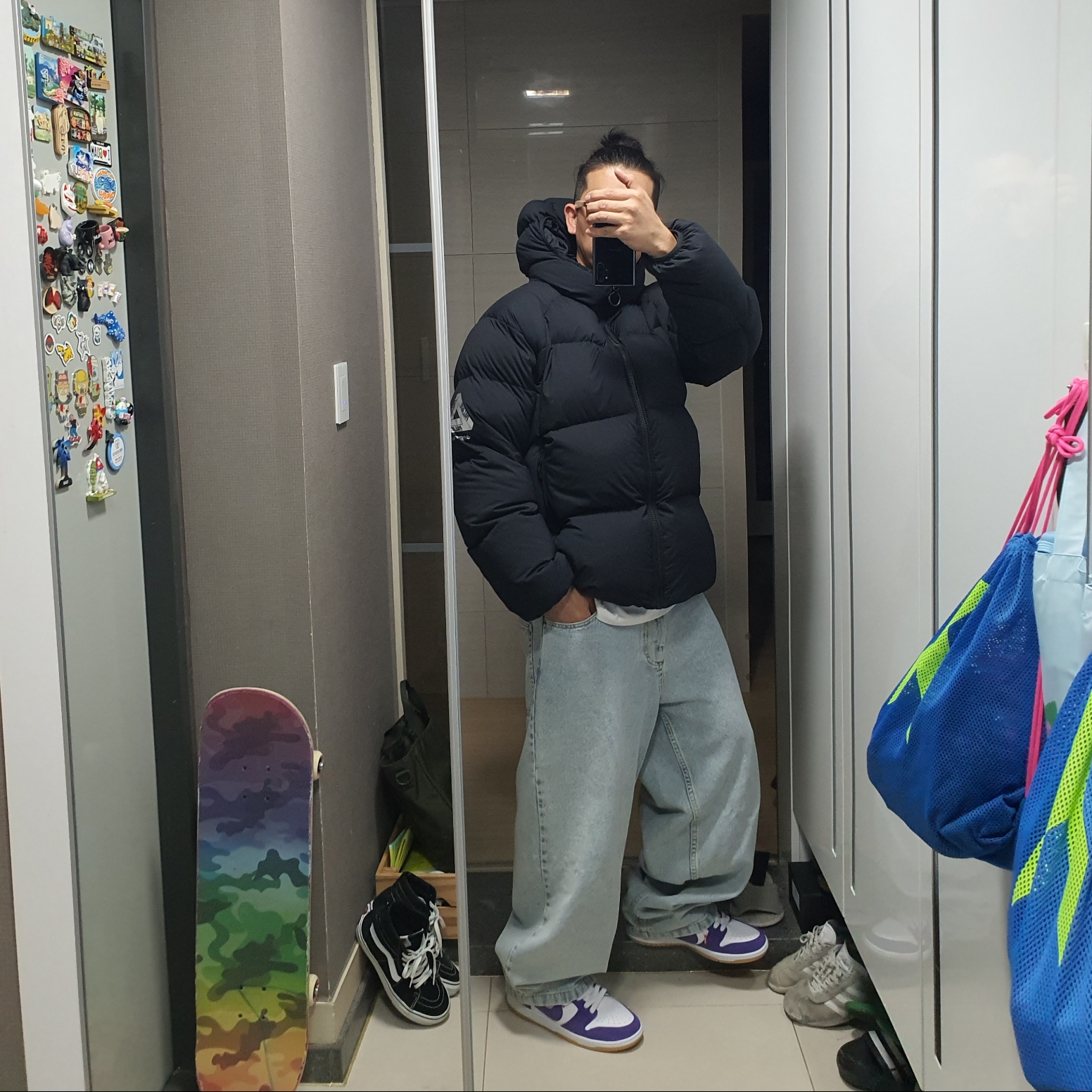 Palace Pertex Matte Balaclava Puffa Black - 23FW, Nike Dunk Low Pro SB Court Purple 착용 스타일