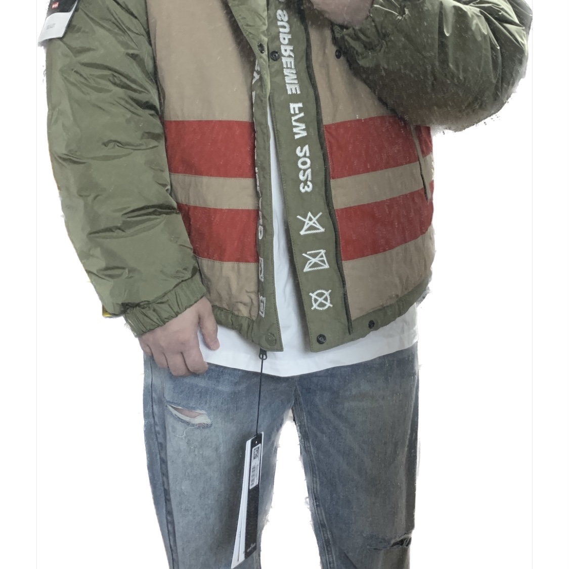 Supreme x Stone Island Reversible Down Puffer Jacket Olive - 23FW 착용 스타일 - 1