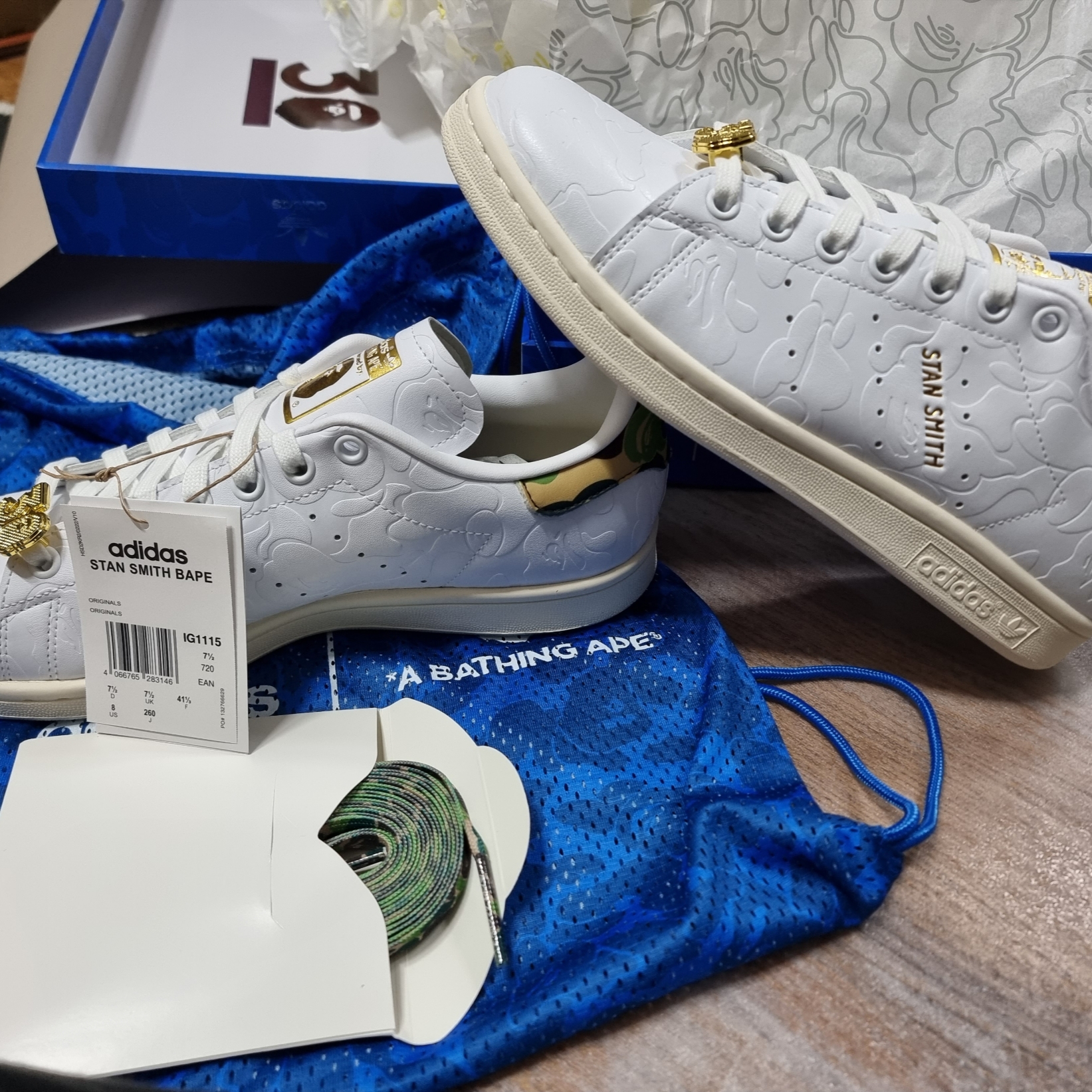 Adidas x BAPE Stan Smith Cloud White Off White 착용 스타일 - 1