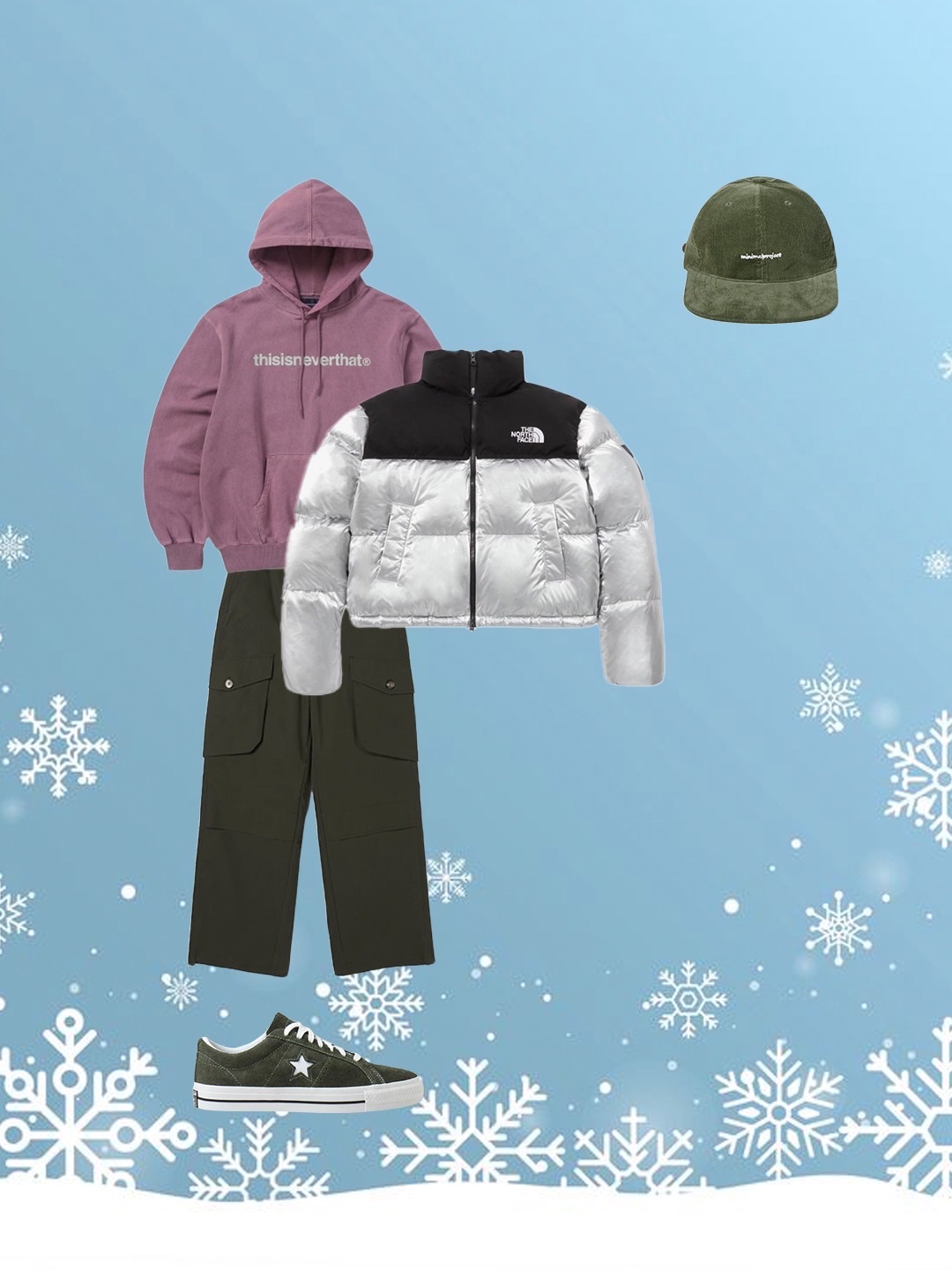 (W) The North Face White Label Novelty Nuptse Down Jacket SE Silver, Millo Women Cargo Pocket Wide Pants Khaki 착용 스타일 - 2