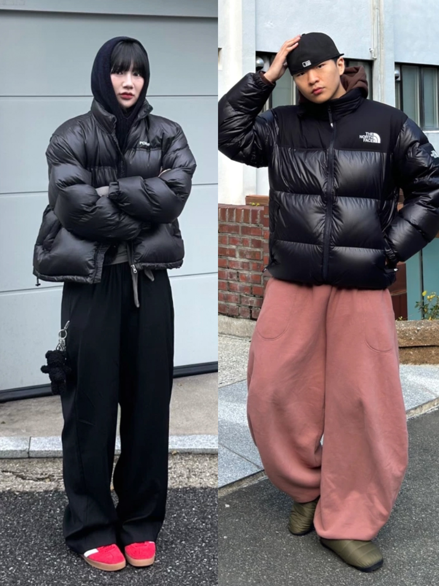 (W) The North Face 1996 Retro Nuptse Jacket Lapis Blue, Adidas Gazelle Indoor Scarlet 착용 스타일 - 2
