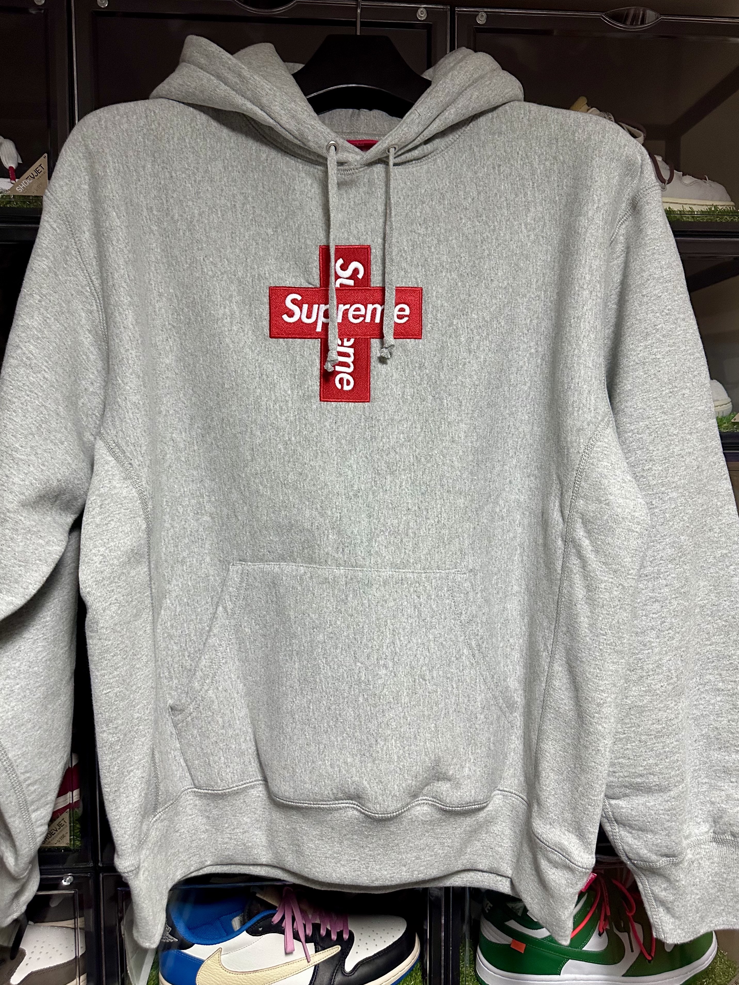 Supreme Cross Box Logo Hooded Sweatshirt Heather Grey - 20FW 착용 스타일
