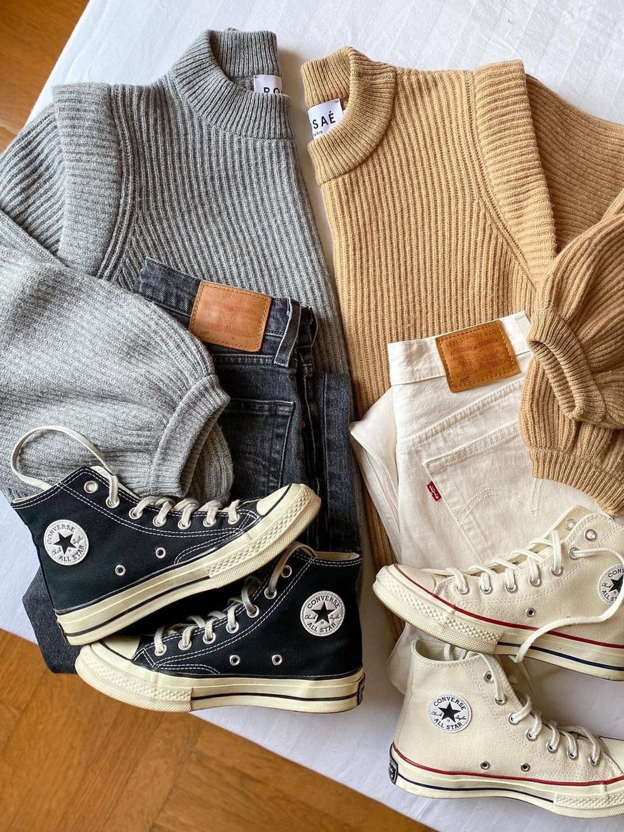 Converse Chuck 70 Hi Black, Converse Chuck 70 High Parchment 착용 스타일 - 4