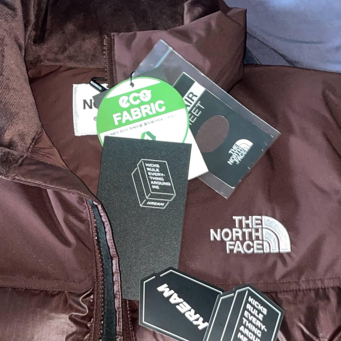 (W) The North Face White Label Novelty Nuptse Down Jacket Cocoa Brown 착용 스타일 - 1