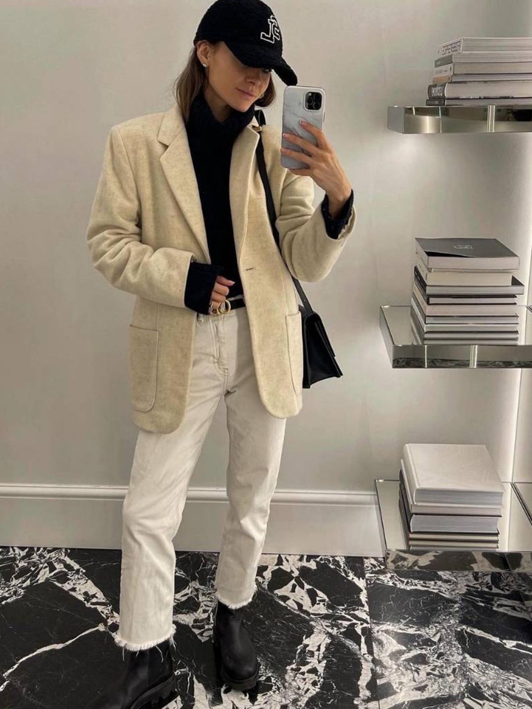 Auralee Bluefaced Wool Dobby Over Jacket Brown, (W) Isabel Marant Charly Wool Tailored Jacket Black 착용 스타일 - 3