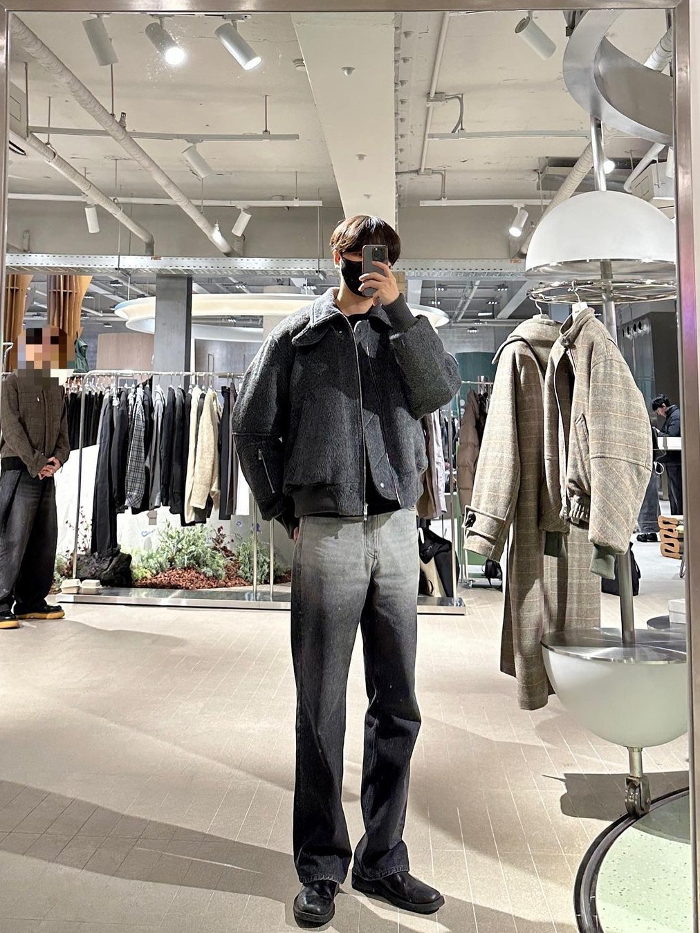 Haleine 3D Alpaca Blouson Grey 착용 스타일