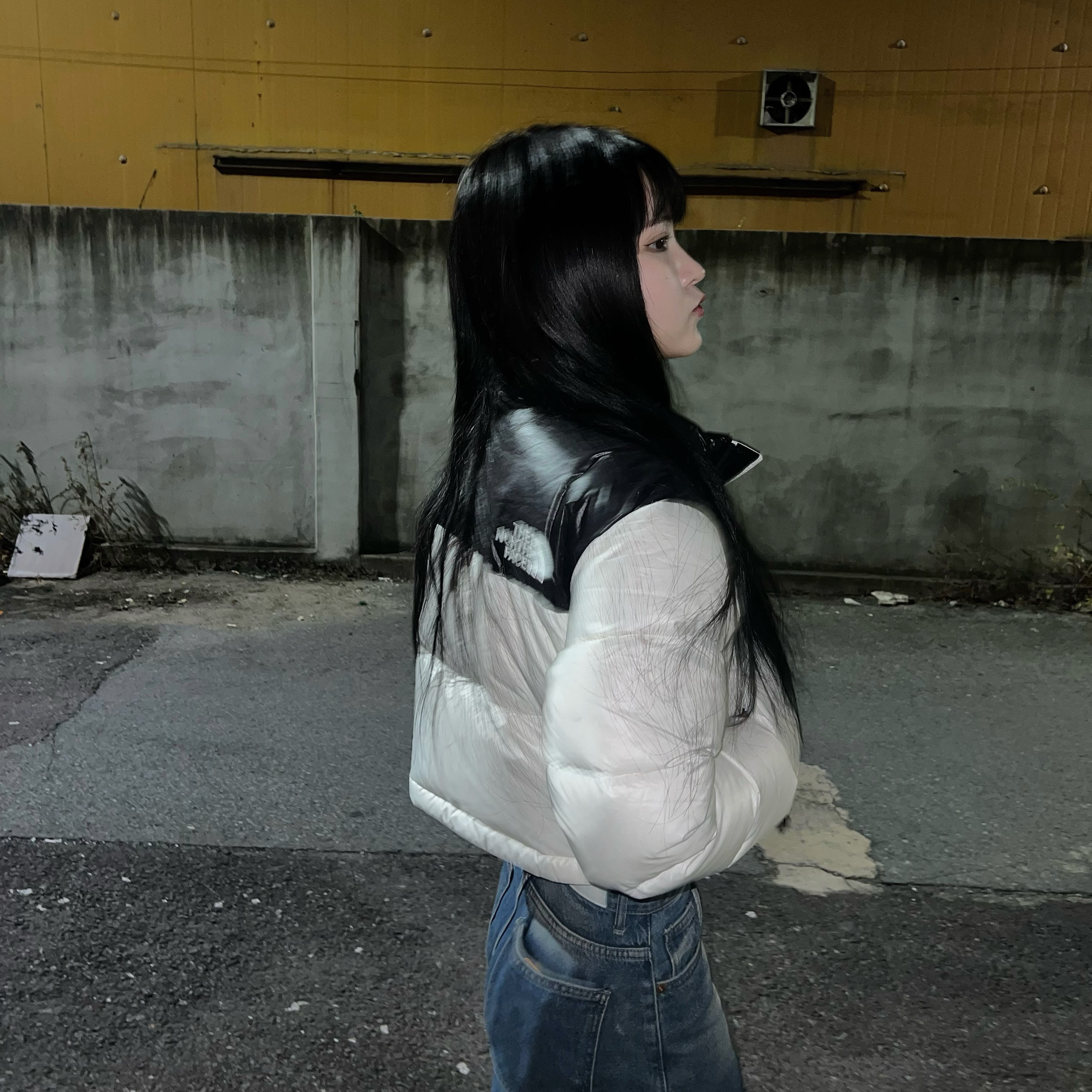(W) The North Face White Label Nuptse Short Jacket White 착용 스타일